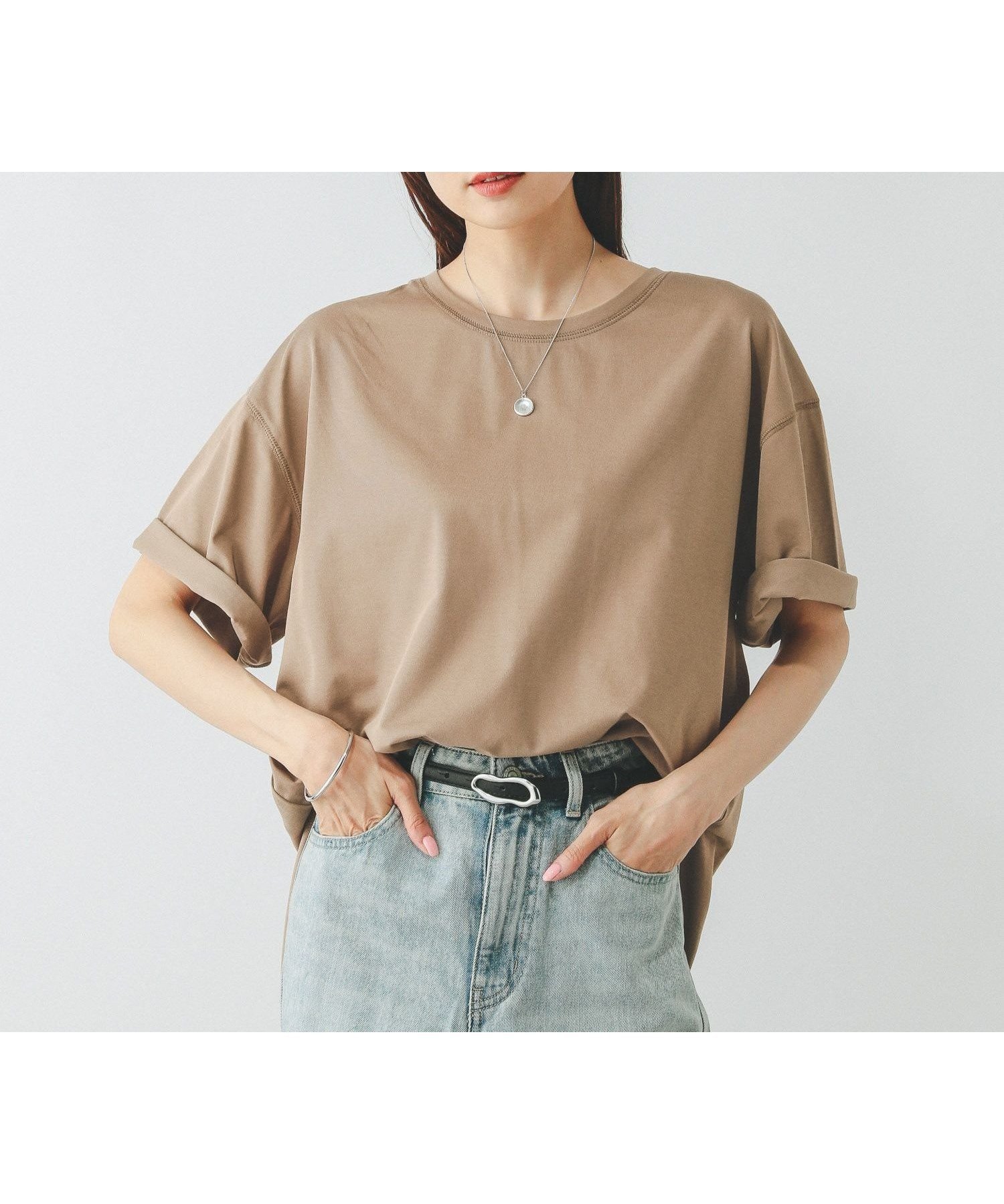 【グローバルワーク/GLOBAL WORK】のひんやり涼しい/フローズンTラウンドチュニック/498386 インテリア・キッズ・メンズ・レディースファッション・服の通販 founy(ファニー) 　ファッション　Fashion　レディースファッション　Fashion for Women　トップス・カットソー　Cut & Sew Tops　チュニック　Tunic, Long Top　ベーシック　Basic, Essential　ラウンド　Round, Round Neck　ワイド　Wide, Wide Fit　吸水　Absorbent, Quick-Dry　ベージュ52|ID: prp329100004856489 ipo3291000000035813653