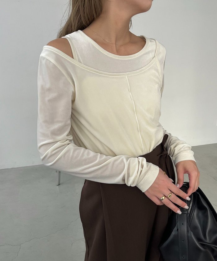 【カプリシューレマージュ/CAPRICIEUX LEMAGE】のレイヤードベロアTシャツ インテリア・キッズ・メンズ・レディースファッション・服の通販 founy(ファニー) https://founy.com/ ファッション Fashion レディースファッション Fashion for Women トップス・カットソー Cut & Sew Tops シャツ・ブラウス・オフィスカジュアル Elegant Blouses & Button-Ups ロングTシャツ・Tシャツ Longline T-Shirts & Tees ベロアトップス Velour Tops / Velvet-Look Items アシンメトリー Asymmetrical Style インナー Innerwear ジャケット Jacket, Outerwear トレンド Trend, Trending Now ネップ Nepp, Slub Yarn ベロア Velour, Soft Velvet ボトム Bottoms, Lower Wear ワイド Wide, Wide Fit |ID: prp329100004856532 ipo3291000000036212000