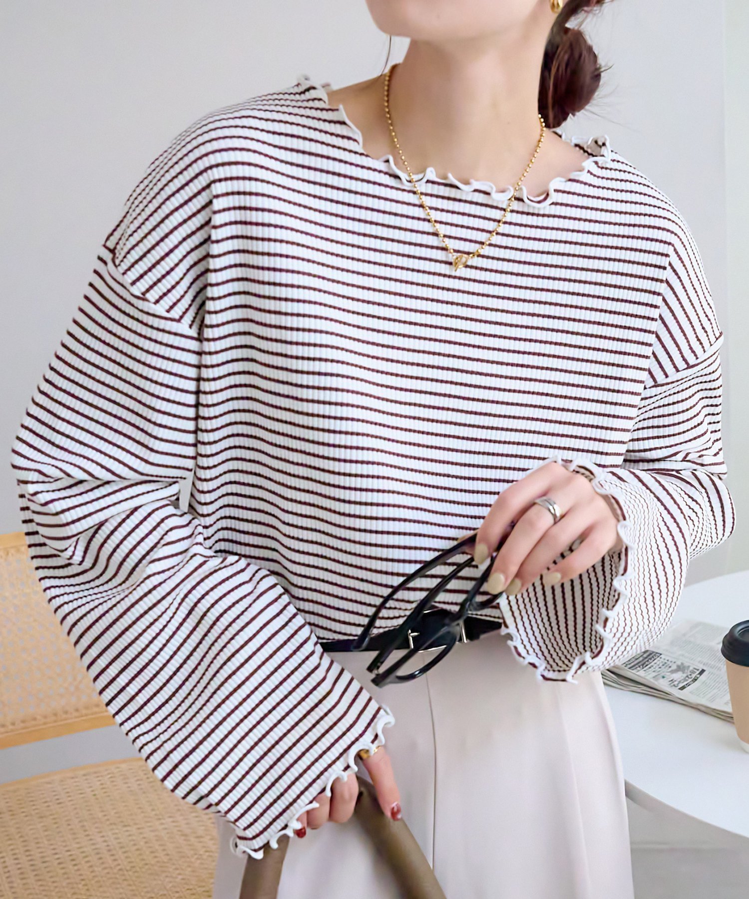 【ディスコート/Discoat】の【新色追加!/20色展開】リブメローフレアスリーブ《WEB限定》 インテリア・キッズ・メンズ・レディースファッション・服の通販 founy(ファニー) ファッション Fashion レディースファッション Fashion for Women パターン Pattern, Design Print フレア Flare, Flared ボーダー Border, Stripe 無地 Plain, Solid Color ブラウンその他1|ID: prp329100004856554 ipo3291000000036118418