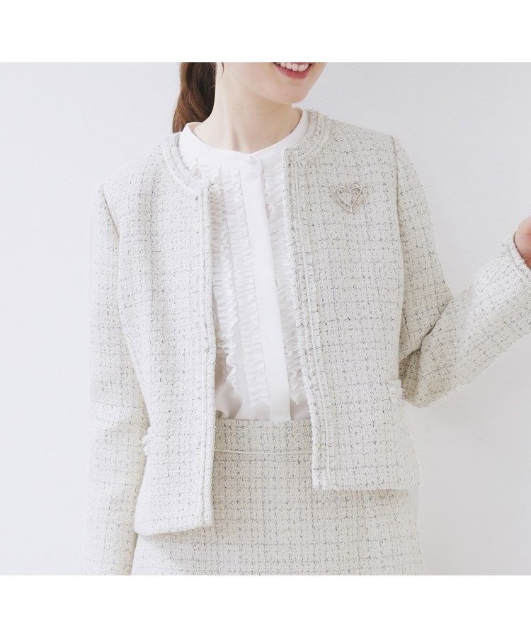 【インデックス/INDEX】の≪通勤・セレモニー/セットアップ対応≫ノーカラーツイードジャケット【洗濯機OK】 インテリア・キッズ・メンズ・レディースファッション・服の通販 founy(ファニー) 　ファッション　Fashion　レディースファッション　Fashion for Women　アウター　Coat / Outerwear Collection　レディースジャケット・軽アウター　Jackets　エレガント 上品　Elegant　ショート　Short, Short Length　ジャケット　Jacket, Outerwear　スマート　Smart, Elegant　セットアップ　Set-Up, Coordinated Outfit　ダウン　Down, Puffer　ツイード　Twill, Twill Weave　デニム　Denim, Jeans Material　トレンド　Trend, Trending Now　フォルム　Silhouette, Form　フリンジ　Fringe, Tassel　ブレード　Braid, Decorative Trim　ポケット　Pocket, Pocket Detail　ミックス　Mix, Mixed Style　おすすめ　Recommended / Our Picks　セレモニー　Ceremony　入学式　Entrance Ceremony　卒業式　Graduation Ceremony　ビジネス 仕事 通勤　Business / Work / Commuting　オフホワイト|ID: prp329100004856571 ipo3291000000036216149