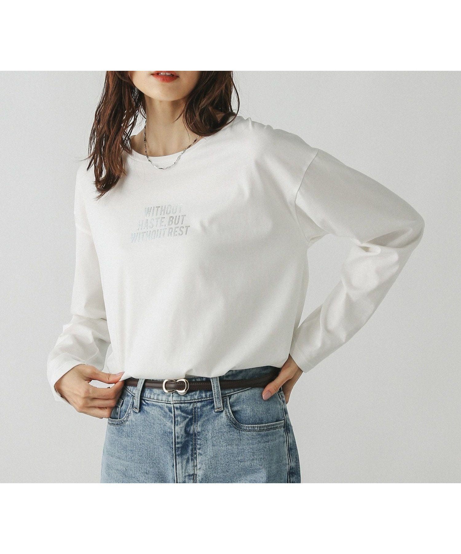 【グローバルワーク/GLOBAL WORK】のリッチクリーンプリントロンT/580930 インテリア・キッズ・メンズ・レディースファッション・服の通販 founy(ファニー) 　ファッション　Fashion　レディースファッション　Fashion for Women　トップス・カットソー　Cut & Sew Tops　ロングTシャツ・Tシャツ　Longline T-Shirts & Tees　おすすめ　Recommended / Our Picks　インナー　Innerwear　サロペット　Overalls, Salopette　シルク　Silk, 100% Silk　ジャケット　Jacket, Outerwear　スリット　Slit, Slit Detail　デニム　Denim, Jeans Material　トレンド　Trend, Trending Now　プリント　Print, Printed Pattern　人気　Popular, Best Seller　夏　Summer　抗菌　Antibacterial, Bacteria-Resistant　春　Spring　S/S・春夏　SS, Spring/Summer, Warm Season　長袖　Long Sleeve, Full Sleeve　オフ*箔ロゴ06|ID: prp329100004856629 ipo3291000000035816711