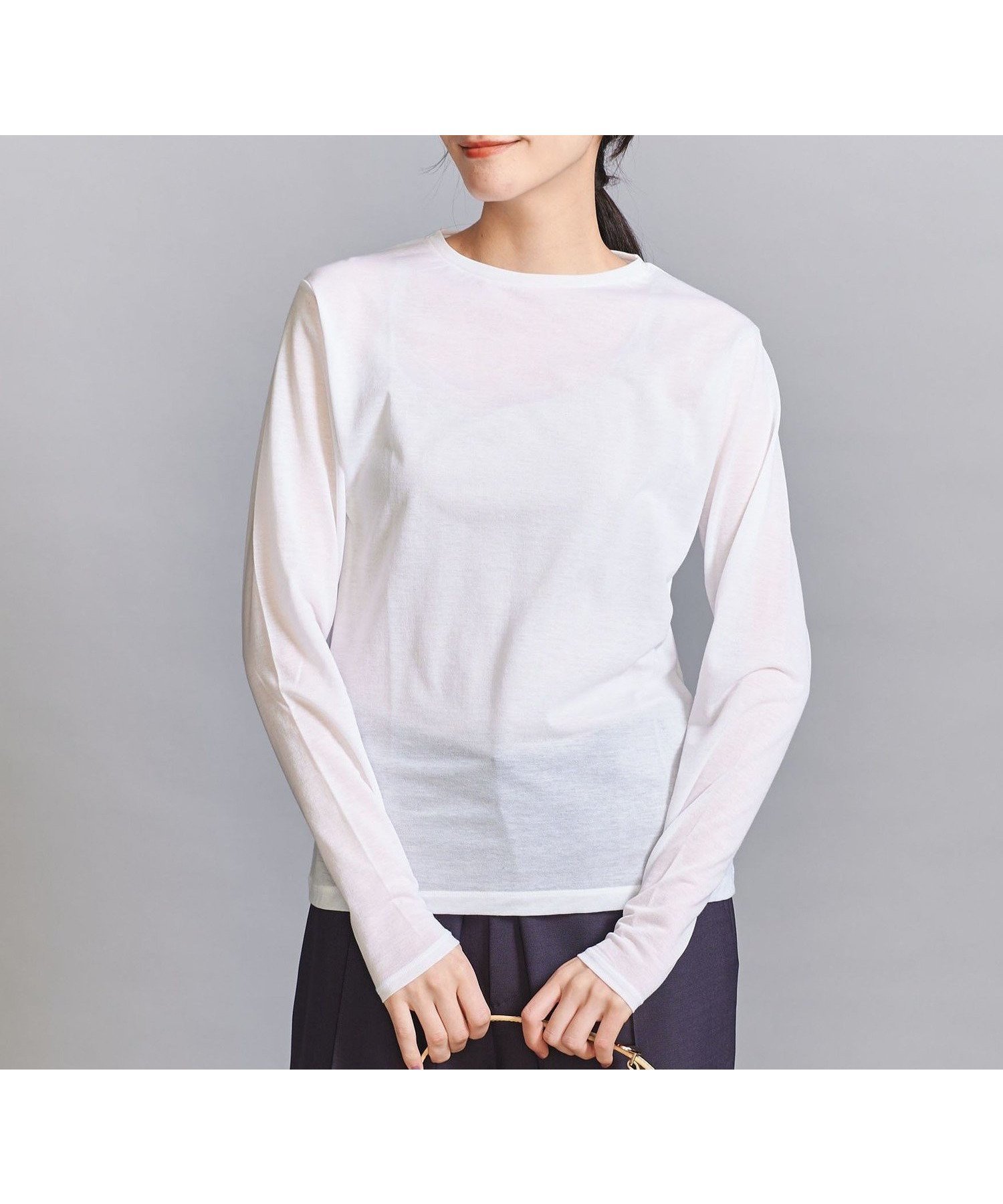 【ビューティ&ユース ユナイテッドアローズ/BEAUTY&YOUTH / UNITED ARROWS】のコットンナイロン天竺 シアー クルーネック Tシャツ インテリア・キッズ・メンズ・レディースファッション・服の通販 founy(ファニー) ファッション Fashion レディースファッション Fashion for Women トップス・カットソー Cut & Sew Tops シャツ・ブラウス・オフィスカジュアル Elegant Blouses & Button-Ups ロングTシャツ・Tシャツ Longline T-Shirts & Tees インナー Innerwear カットソー Cut and Sewn Top カーディガン Cardigan, Knitwear シアー Sheer, See-Through ジャケット Jacket, Outerwear スリーブ Sleeve, Long Sleeve / Short Sleeve トレンド Trend, Trending Now 定番 Standard, Basic Item フェミニン Feminine, Girly ロング Long, Long-Length おすすめ Recommended / Our Picks OFF WHITE|ID: prp329100004856632 ipo3291000000036160920