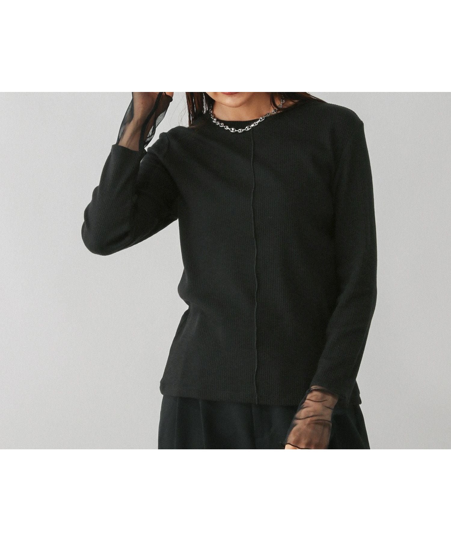 【グローバルワーク/GLOBAL WORK】のBeauteeシアー切り替え長袖/587687 インテリア・キッズ・メンズ・レディースファッション・服の通販 founy(ファニー) 　ファッション　Fashion　レディースファッション　Fashion for Women　トップス・カットソー　Cut & Sew Tops　おすすめ　Recommended / Our Picks　インナー　Innerwear　シアー　Sheer, See-Through　スウェット / スエット　Sweatshirt, Sweatwear　チュール　Tulip, Tulip Motif　テレコ　Ribbed, Rib Stitch　デニム　Denim, Jeans Material　トレンド　Trend, Trending Now　フレア　Flare, Flared　ロング　Long, Long-Length　ワイド　Wide, Wide Fit　抗菌　Antibacterial, Bacteria-Resistant　長袖　Long Sleeve, Full Sleeve　ブラック09|ID: prp329100004856680 ipo3291000000035817863