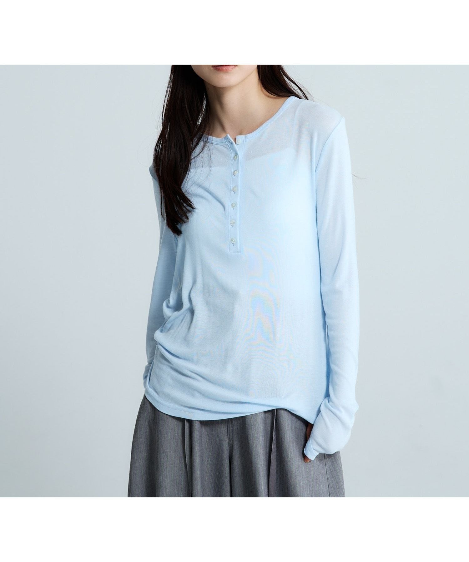 【ジーナシス/JEANASiS】のセミシアーリブヘンリー LS インテリア・キッズ・メンズ・レディースファッション・服の通販 founy(ファニー) ファッション Fashion レディースファッション Fashion for Women おすすめ Recommended / Our Picks カットソー Cut and Sewn Top サロペット Overalls, Salopette シンプル Simple, Minimal 春 Spring ライトブルー|ID: prp329100004856683 ipo3291000000036214547