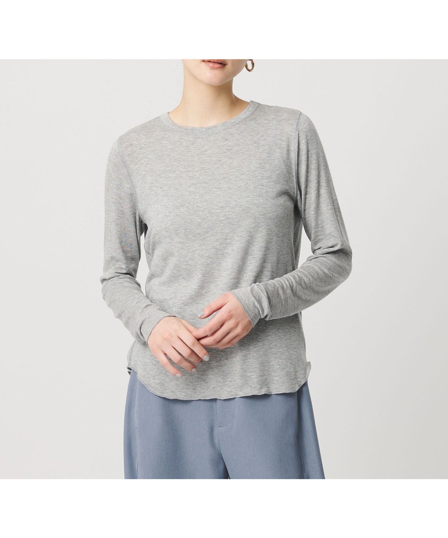 【ビューティ&ユース ユナイテッドアローズ/BEAUTY&YOUTH / UNITED ARROWS】のセルロースブレンド クルーネックカットソー インテリア・キッズ・メンズ・レディースファッション・服の通販 founy(ファニー) ファッション Fashion レディースファッション Fashion for Women トップス・カットソー Cut & Sew Tops カットソー・ベーシックTシャツ Cut-and-Sewn Tops / Stretch Tees & Basics インナー Innerwear カットソー Cut and Sewn Top シアー Sheer, See-Through シンプル Simple, Minimal スリーブ Sleeve, Long Sleeve / Short Sleeve ロング Long, Long-Length 羽織 Haori, Light Jacket MD.GRAY|ID: prp329100004856944 ipo3291000000035832350