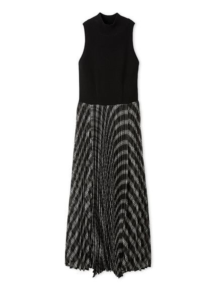 【フレイ アイディー/FRAY I.D】のニットドッキングプリーツワンピース インテリア・キッズ・メンズ・レディースファッション・服の通販 founy(ファニー) 　ファッション　Fashion　レディースファッション　Fashion for Women　ワンピース　Dresses　エレガント 上品　Elegant　スマート　Smart, Elegant　セットアップ　Set-Up, Coordinated Outfit　チェック　Check, Plaid, Tartan　デコルテ　Décolleté, Neckline　ドッキング　Docking, Mixed Material　フィット　Fit, Slim Fit　プリーツ　Pleats, Pleated　おすすめ　Recommended / Our Picks　BLK[009]|ID: prp329100004857061 ipo3291000000035836037