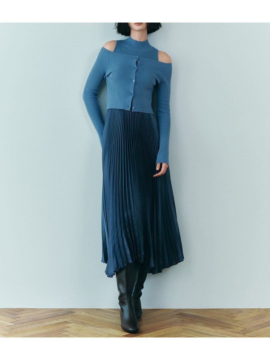 【フレイ アイディー/FRAY I.D】のニットドッキングプリーツワンピース インテリア・キッズ・メンズ・レディースファッション・服の通販 founy(ファニー) 　ファッション　Fashion　レディースファッション　Fashion for Women　ワンピース　Dresses　エレガント 上品　Elegant　スマート　Smart, Elegant　セットアップ　Set-Up, Coordinated Outfit　チェック　Check, Plaid, Tartan　デコルテ　Décolleté, Neckline　ドッキング　Docking, Mixed Material　フィット　Fit, Slim Fit　プリーツ　Pleats, Pleated　おすすめ　Recommended / Our Picks　BLU[086]|ID: prp329100004857061 ipo3291000000035836041