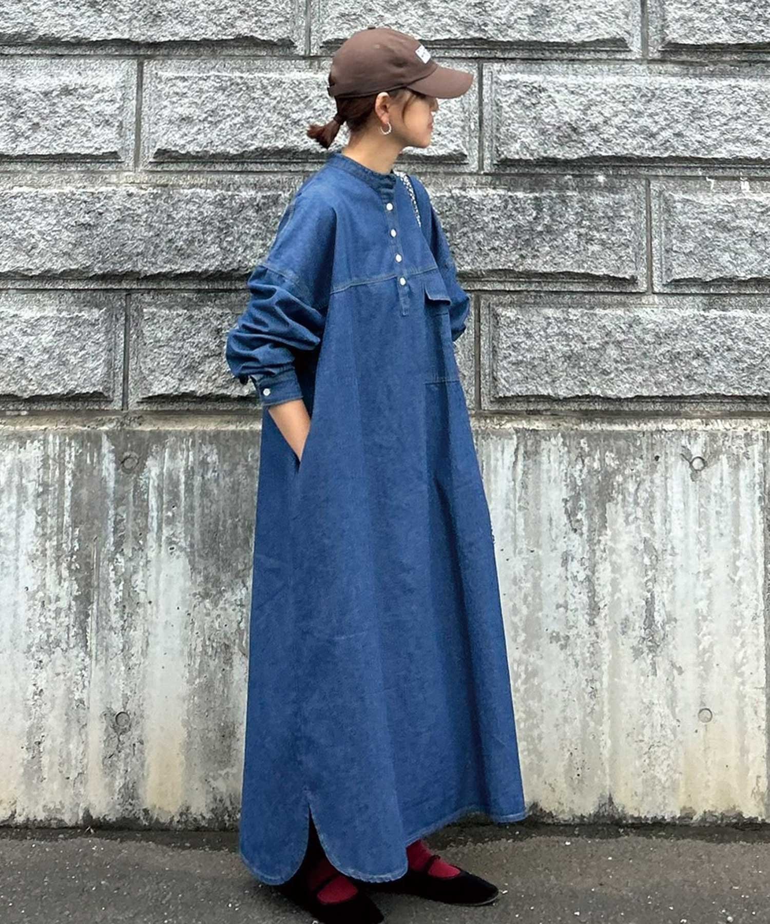 【コーナーズ/CORNERS】の【CORNERS by KR】デニムヘンリーネックワンピース インテリア・キッズ・メンズ・レディースファッション・服の通販 founy(ファニー) 　ファッション　Fashion　レディースファッション　Fashion for Women　ワンピース　Dresses　ウォッシュ　Washed Finish　コラボ　Collaboration, Collab　デニム　Denim, Jeans Material　トレンド　Trend, Trending Now　ロールアップ　Roll-Up, Cuffed Hem　インディゴ|ID: prp329100004857072 ipo3291000000036090187
