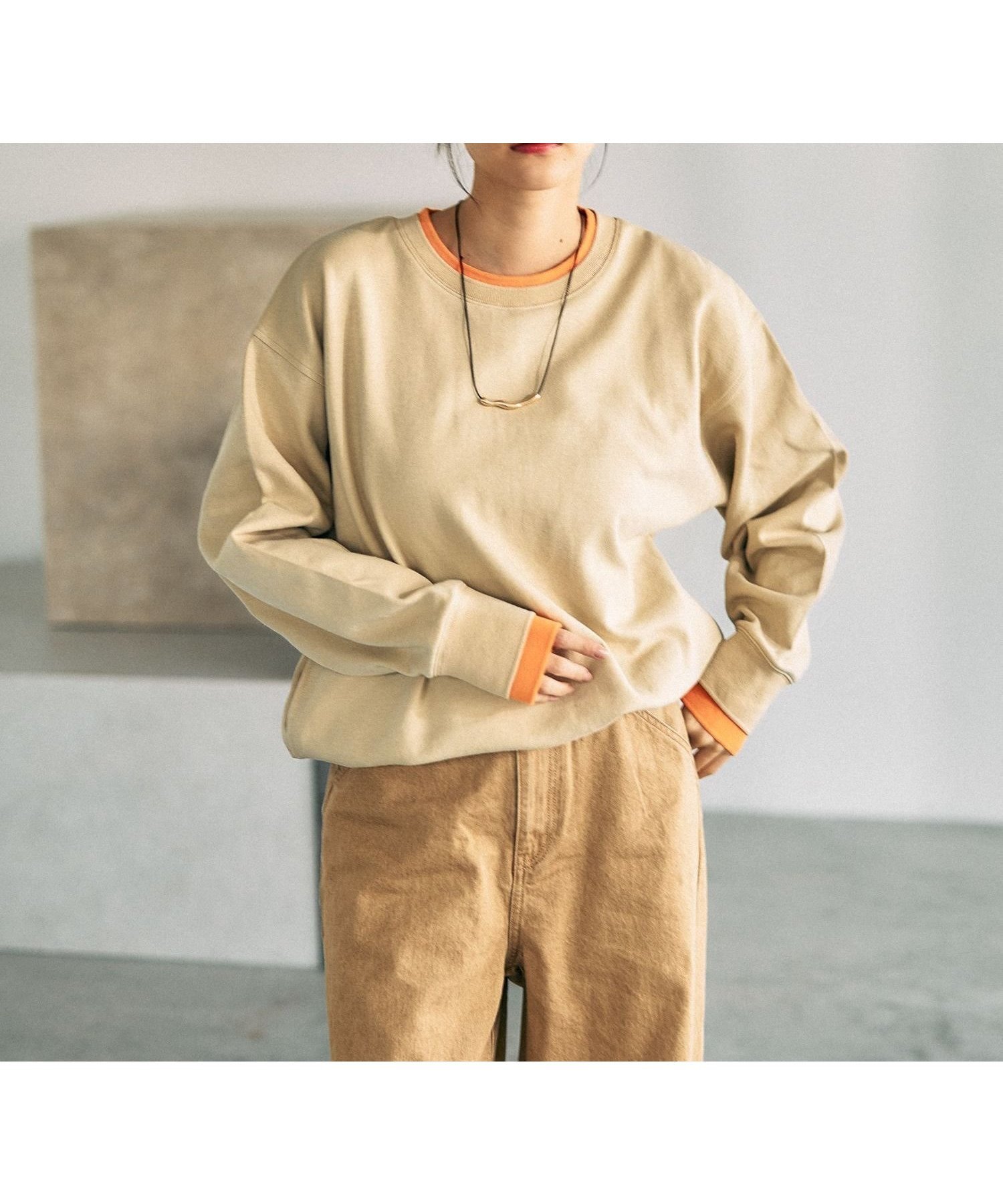 【レプシィム ローリーズファーム/LEPSIM LOWRYS FARM】の配色リブプルオーバー インテリア・キッズ・メンズ・レディースファッション・服の通販 founy(ファニー) ファッション Fashion レディースファッション Fashion for Women トップス・カットソー Cut & Sew Tops カジュアルプルオーバー・ニットトップス Pullovers & Knit Tops / Casual Pullovers おすすめ Recommended / Our Picks シンプル Simple, Minimal デニム Denim, Jeans Material ドローコード Drawcord, Drawstring Cord 春 Spring ベージュ×オレンジ52|ID: prp329100004858617 ipo3291000000036324315