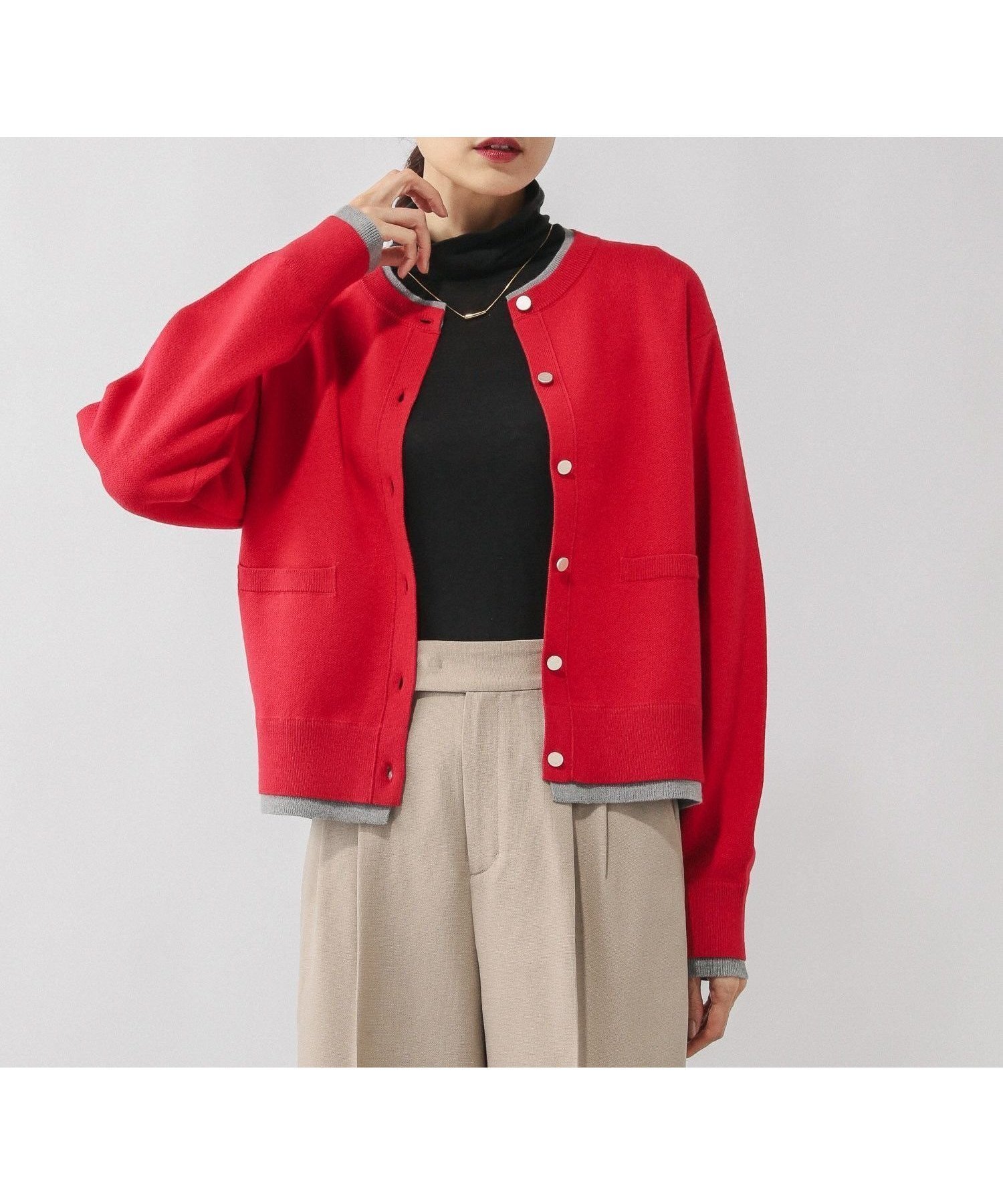 【グローバルワーク/GLOBAL WORK】のスウェットライククルーカーディガン/632604 インテリア・キッズ・メンズ・レディースファッション・服の通販 founy(ファニー) 　ファッション　Fashion　レディースファッション　Fashion for Women　トップス・カットソー　Cut & Sew Tops　カーディガン・羽織り　Layered Style Cardigans　レディースパーカー・カジュアルフーディー　Casual Hoodies & Sweatshirts　スウェット・クルーネックトップス　Sweatshirts & Crewnecks / Relaxed Fit Sweat Tops　おすすめ　Recommended / Our Picks　カーディガン　Cardigan, Knitwear　春　Spring　羽織　Haori, Light Jacket　ビジネス 仕事 通勤　Business / Work / Commuting　レッド*グレー35|ID: prp329100004858657 ipo3291000000036265229