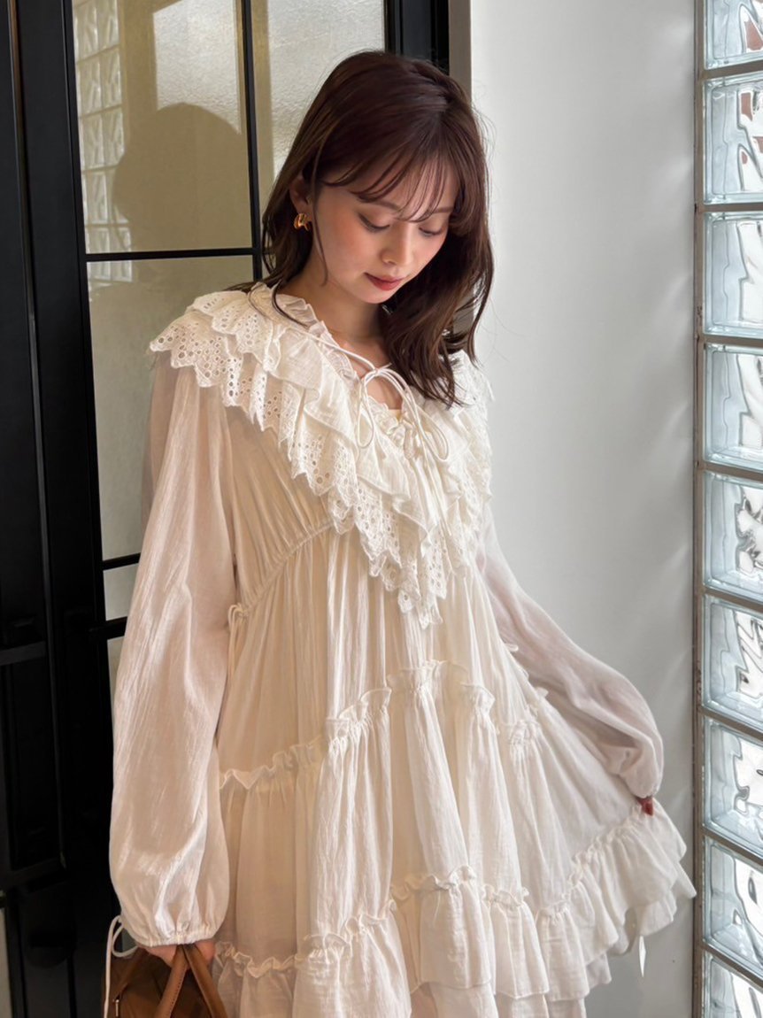 【スナイデル/SNIDEL】のコットンレースBOHOチュニック インテリア・キッズ・メンズ・レディースファッション・服の通販 founy(ファニー) 　ファッション　Fashion　レディースファッション　Fashion for Women　トップス・カットソー　Cut & Sew Tops　アイレット　Eyelet Lace　ウェーブ　Wavy Pattern　ギャザー　Gathered, Ruffled　スマート　Smart, Elegant　チュニック　Tunic, Long Top　ドローストリング　Drawstring, Pull Cord　バランス　Balance, Style Balance　フェミニン　Feminine, Girly　フリル　Frill, Ruffle　リボン　Ribbon, Bow　レース　Lace, Lace Fabric　ロマンティック　Romantic, Feminine Style　おすすめ　Recommended / Our Picks　WHT[001]|ID: prp329100004858748 ipo3291000000035916550