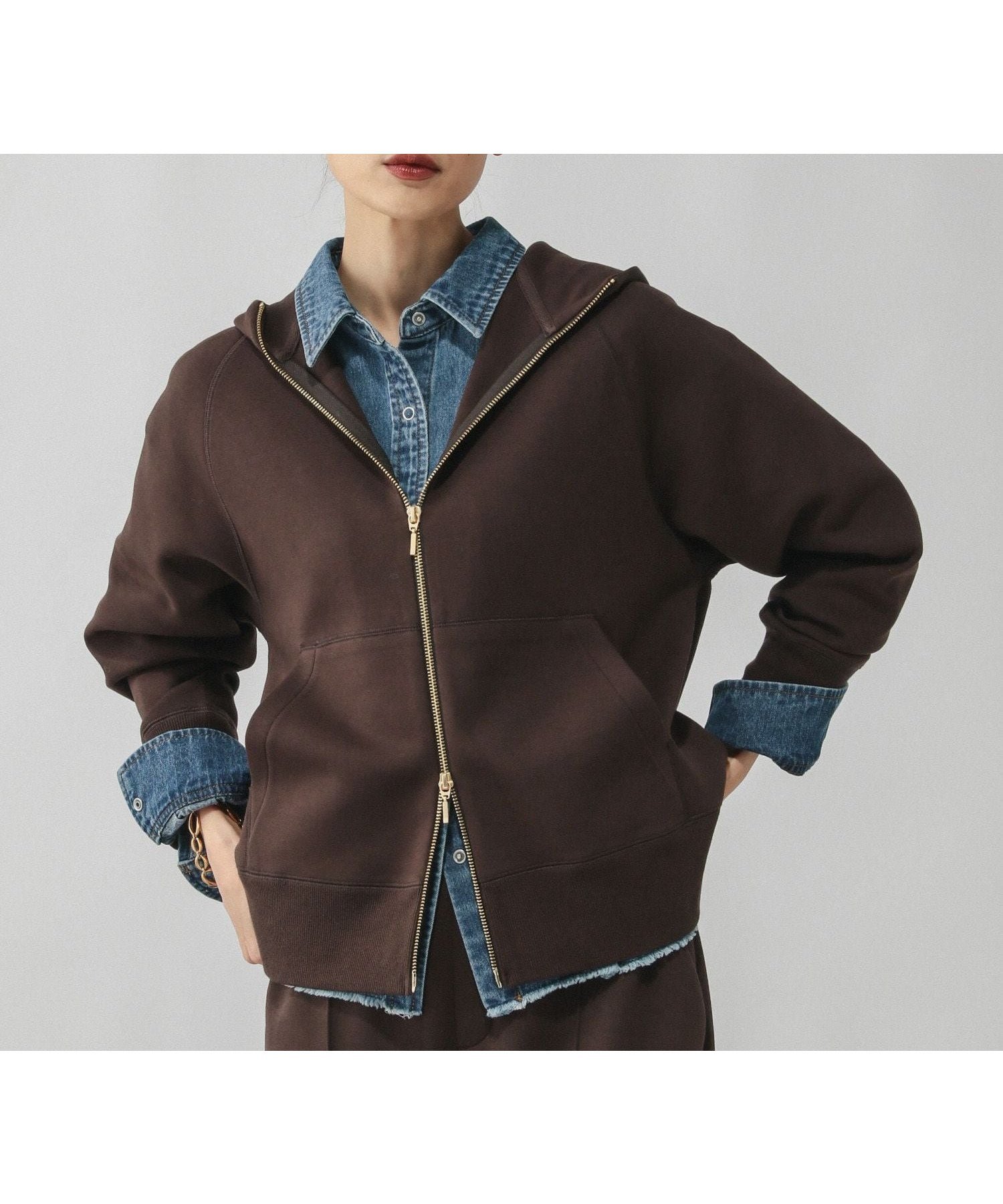 【グローバルワーク/GLOBAL WORK】のダンボールジップパーカー/580938 インテリア・キッズ・メンズ・レディースファッション・服の通販 founy(ファニー) 　ファッション　Fashion　レディースファッション　Fashion for Women　トップス・カットソー　Cut & Sew Tops　レディースパーカー・カジュアルフーディー　Casual Hoodies & Sweatshirts　おすすめ　Recommended / Our Picks　インナー　Innerwear　シルバー　Silver, Metallic Silver　タイトスカート　Pencil Skirt, Tight Skirt　パーカー　Hoodie, Parka　フェミニン　Feminine, Girly　ボトム　Bottoms, Lower Wear　ポケット　Pocket, Pocket Detail　ダークブラウン59|ID: prp329100004858762 ipo3291000000036275025