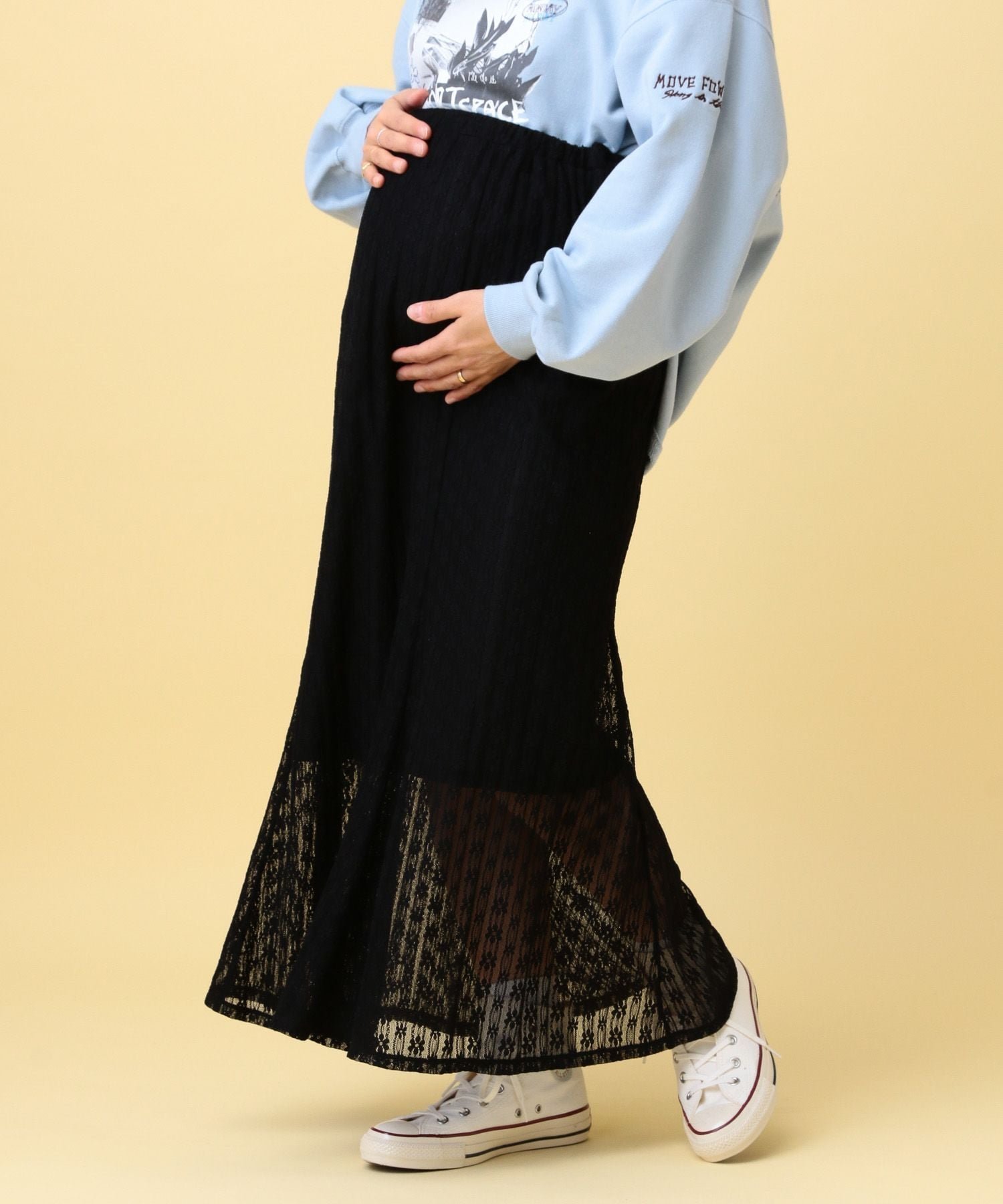 【レプシィム ローリーズファーム/LEPSIM LOWRYS FARM】の【産前・産後対応】マタニティ/レースフレアスカート インテリア・キッズ・メンズ・レディースファッション・服の通販 founy(ファニー) ファッション Fashion キッズファッション Fashion for Kids おすすめ Recommended / Our Picks スウェット / スエット Sweatshirt, Sweatwear デニム Denim, Jeans Material フレア Flare, Flared レース Lace, Lace Fabric ブラック09|ID: prp329100004858899 ipo3291000000036294738