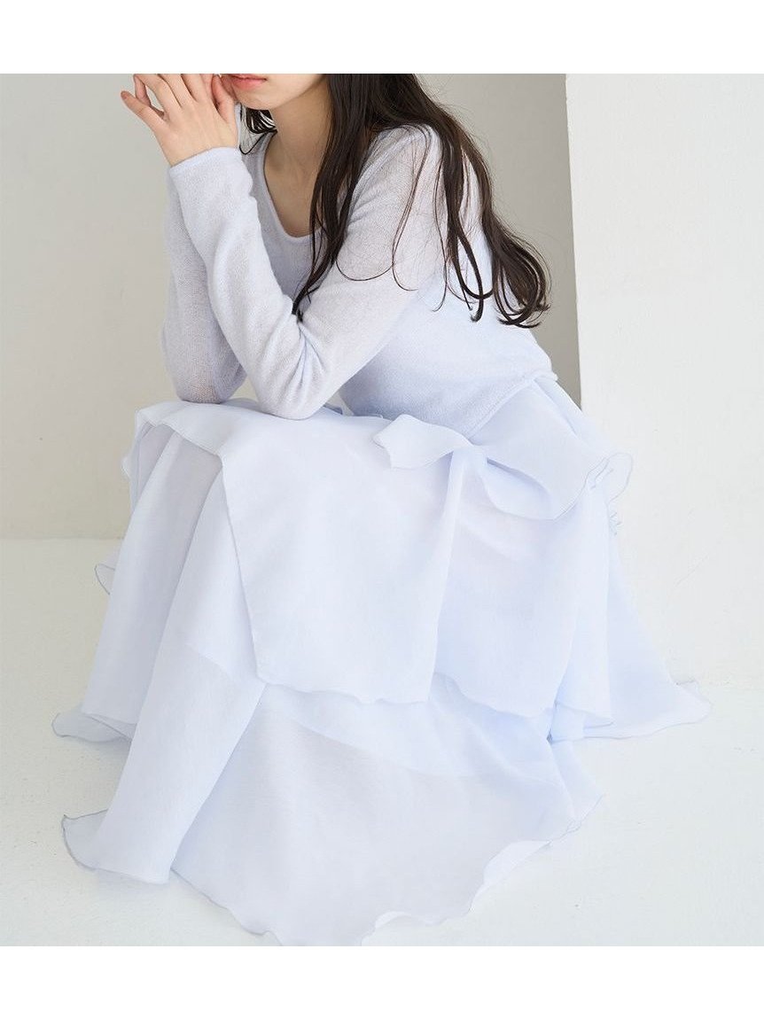 【スナイデル/SNIDEL】のシアーイレヘムニットコンビワンピース インテリア・キッズ・メンズ・レディースファッション・服の通販 founy(ファニー) 　ファッション　Fashion　レディースファッション　Fashion for Women　ワンピース　Dresses　アクリル　Acrylic Material　イレヘム　Irregular Hemline　オーガンジー　Organza Fabric　キャミソール　Camisole, Spaghetti Strap Top　キャミワンピース　Cami Dress, Slip Dress　シアー　Sheer, See-Through　ティアードスカート　Tiered Skirt, Flounced Skirt　おすすめ　Recommended / Our Picks　LBLU[081]|ID: prp329100004859424 ipo3291000000035936962