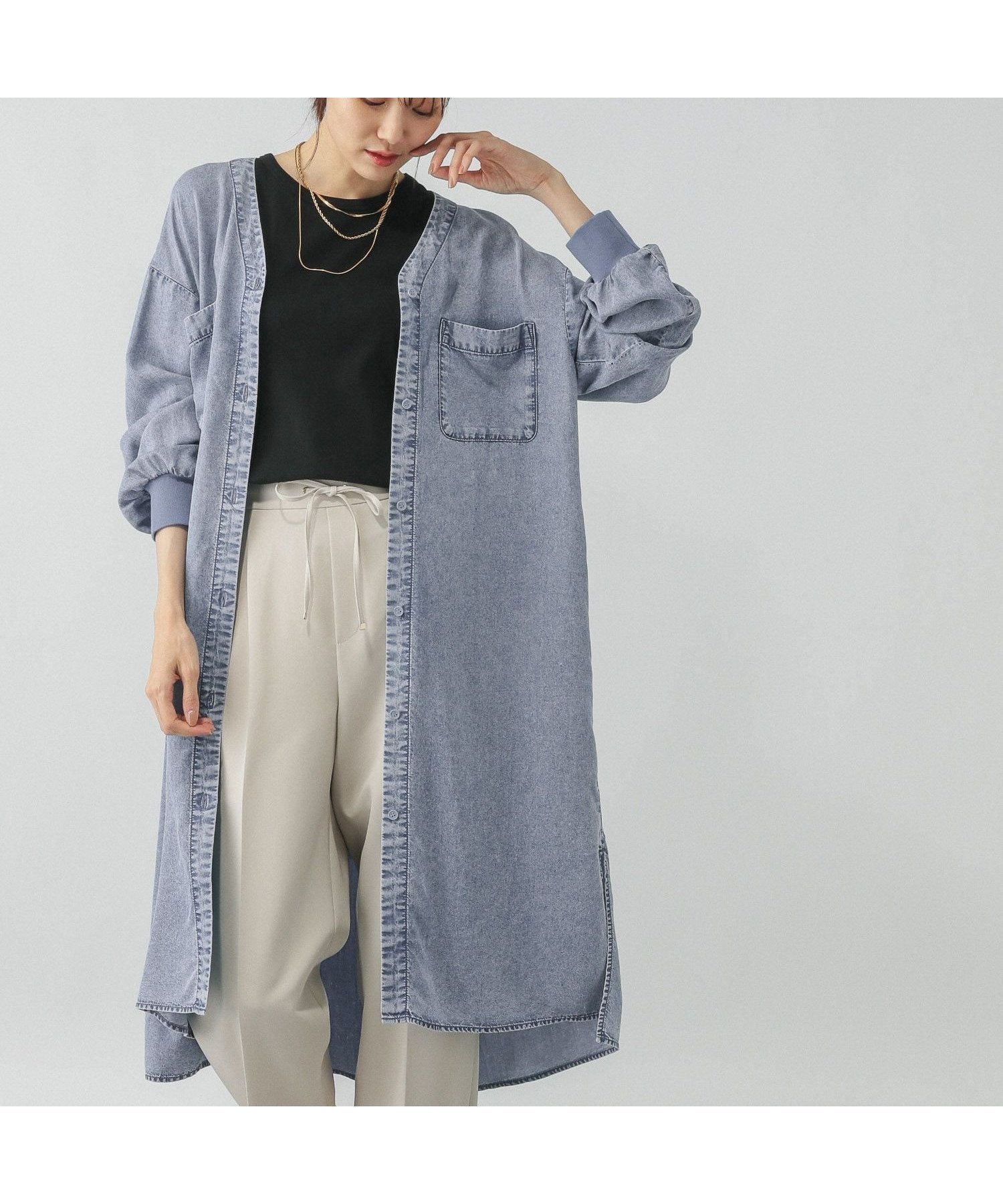 【グローバルワーク/GLOBAL WORK】のエアリーリラックスデニム羽織りチュニックワンピース/575256 インテリア・キッズ・メンズ・レディースファッション・服の通販 founy(ファニー) 　ファッション　Fashion　レディースファッション　Fashion for Women　ワンピース　Dresses　チュニック　Tunic Tops & Dresses　おすすめ　Recommended / Our Picks　ケミカル　Chemical, Chemical Wash　ストレート　Straight, Straight Cut　チュニック　Tunic, Long Top　ワイド　Wide, Wide Fit　エレガント 上品　Elegant　ブルーケミカル84|ID: prp329100004859470 ipo3291000000036184159