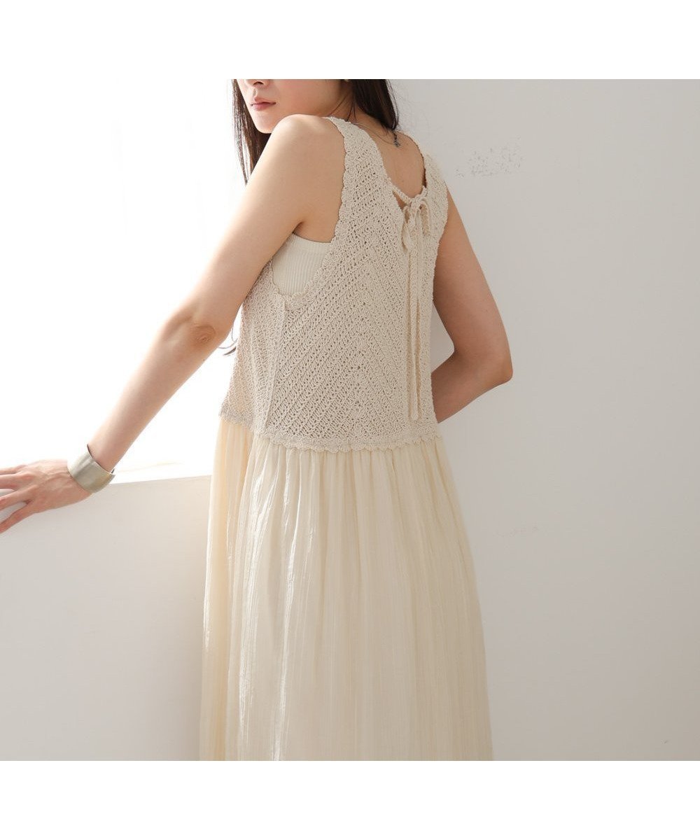 【バブ ブージュルード/Bab Bou Jeloud】の【低身長~高身長向けサイズあり】クロシェコンビキャミワンピース インテリア・キッズ・メンズ・レディースファッション・服の通販 founy(ファニー) 　ファッション　Fashion　レディースファッション　Fashion for Women　ワンピース　Dresses　キャミソールワンピース　Camisole Dresses　ギャザー　Gathered, Ruffled　クロシェ　Crochet, Knitted Lace　切替　Switching, Contrast Panel　サマー　Summer, Summer Style　サンダル　Sandals, Summer Shoes　ストレート　Straight, Straight Cut　スニーカー　Sneakers, Trainers　スマート　Smart, Elegant　チェック　Check, Plaid, Tartan　トレンド　Trend, Trending Now　ドッキング　Docking, Mixed Material　バランス　Balance, Style Balance　羽織　Haori, Light Jacket　リボン　Ribbon, Bow　夏　Summer　エレガント 上品　Elegant　IVORY|ID: prp329100004859472 ipo3291000000036183879