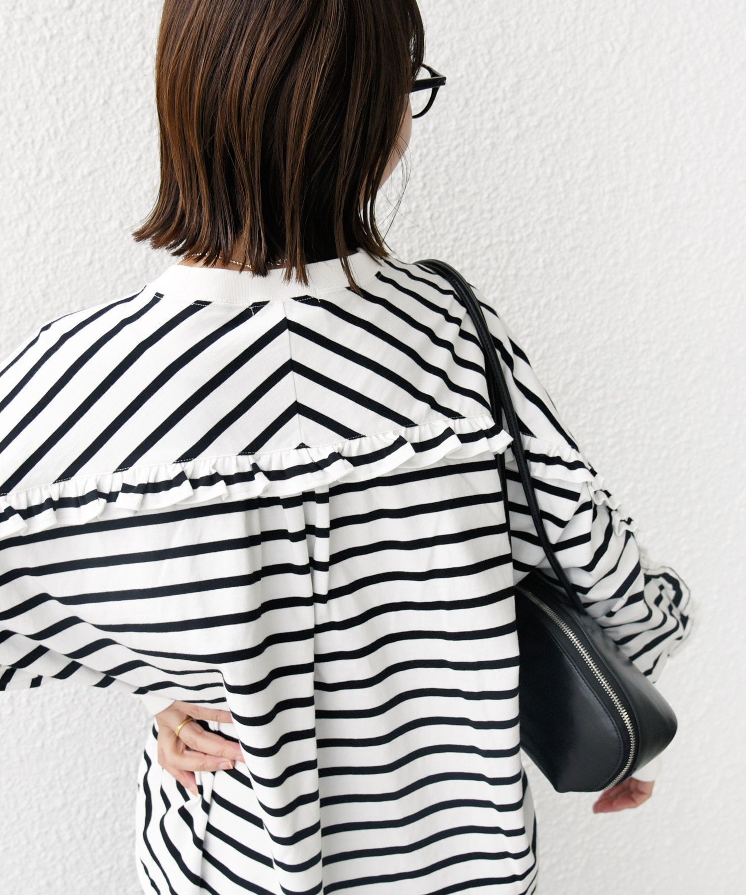 【シップス フォー ウィメン/SHIPS】の洗濯機可能 ロング リブ スリーブ フリル カットソー インテリア・キッズ・メンズ・レディースファッション・服の通販 founy(ファニー) 　ファッション　Fashion　レディースファッション　Fashion for Women　トップス・カットソー　Cut & Sew Tops　カットソー・ベーシックTシャツ　Cut-and-Sewn Tops / Stretch Tees & Basics　春　Spring　カットソー　Cut and Sewn Top　シンプル　Simple, Minimal　スリーブ　Sleeve, Long Sleeve / Short Sleeve　デニム　Denim, Jeans Material　バランス　Balance, Style Balance　フリル　Frill, Ruffle　フロント　Front, Front Design　ヨーク　Yoke, Yoke Design　ロング　Long, Long-Length　2025年　2025　2025春夏・S/S　Spring/Summer 2025 SS25　ライトホワイト|ID: prp329100004859840 ipo3291000000035965536