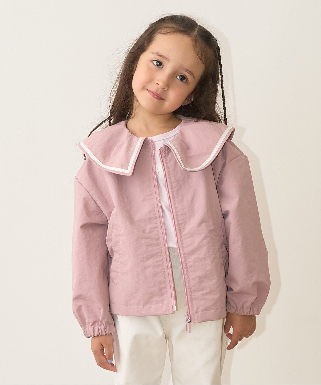 【ナルミヤ オンライン/NARUMIYA ONELINE / KIDS】のフリルカラーウィンドブレーカー インテリア・キッズ・メンズ・レディースファッション・服の通販 founy(ファニー) 　ファッション　Fashion　キッズファッション　Fashion for Kids　おすすめ　Recommended / Our Picks　ガーリー　Girly, Feminine Style　シンプル　Simple, Minimal　ジップアップ　Zip-Up, Full Zip　トレンド　Trend, Trending Now　フリル　Frill, Ruffle　フロント　Front, Front Design　ベーシック　Basic, Essential　ポケット　Pocket, Pocket Detail　旅行　Travel　春　Spring　秋　Autumn　ピンク|ID: prp329100004860509 ipo3291000000035994910