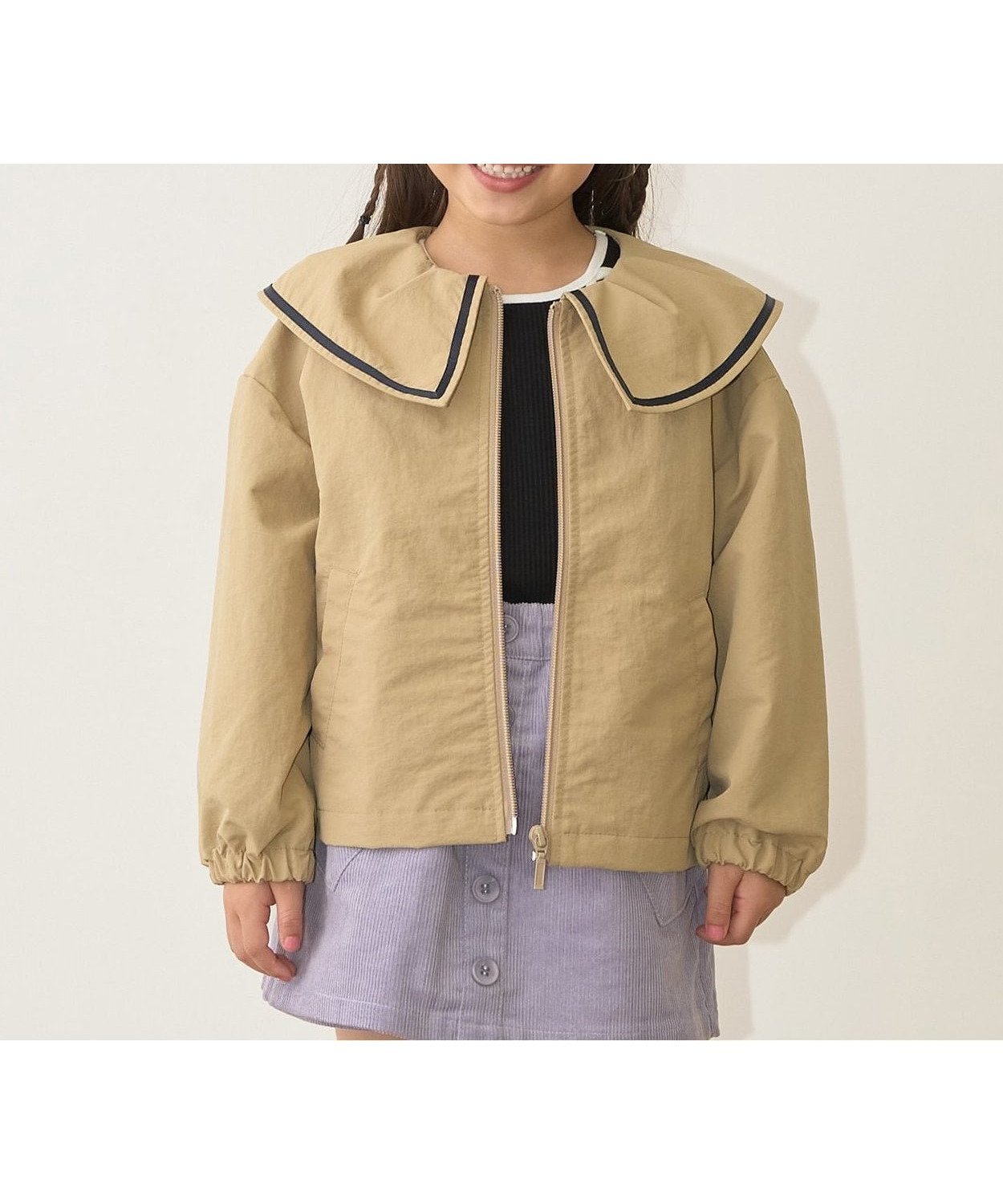 【ナルミヤ オンライン/NARUMIYA ONELINE / KIDS】のフリルカラーウィンドブレーカー インテリア・キッズ・メンズ・レディースファッション・服の通販 founy(ファニー) 　ファッション　Fashion　キッズファッション　Fashion for Kids　おすすめ　Recommended / Our Picks　ガーリー　Girly, Feminine Style　シンプル　Simple, Minimal　ジップアップ　Zip-Up, Full Zip　トレンド　Trend, Trending Now　フリル　Frill, Ruffle　フロント　Front, Front Design　ベーシック　Basic, Essential　ポケット　Pocket, Pocket Detail　旅行　Travel　春　Spring　秋　Autumn　ベージュ|ID: prp329100004860509 ipo3291000000035994914