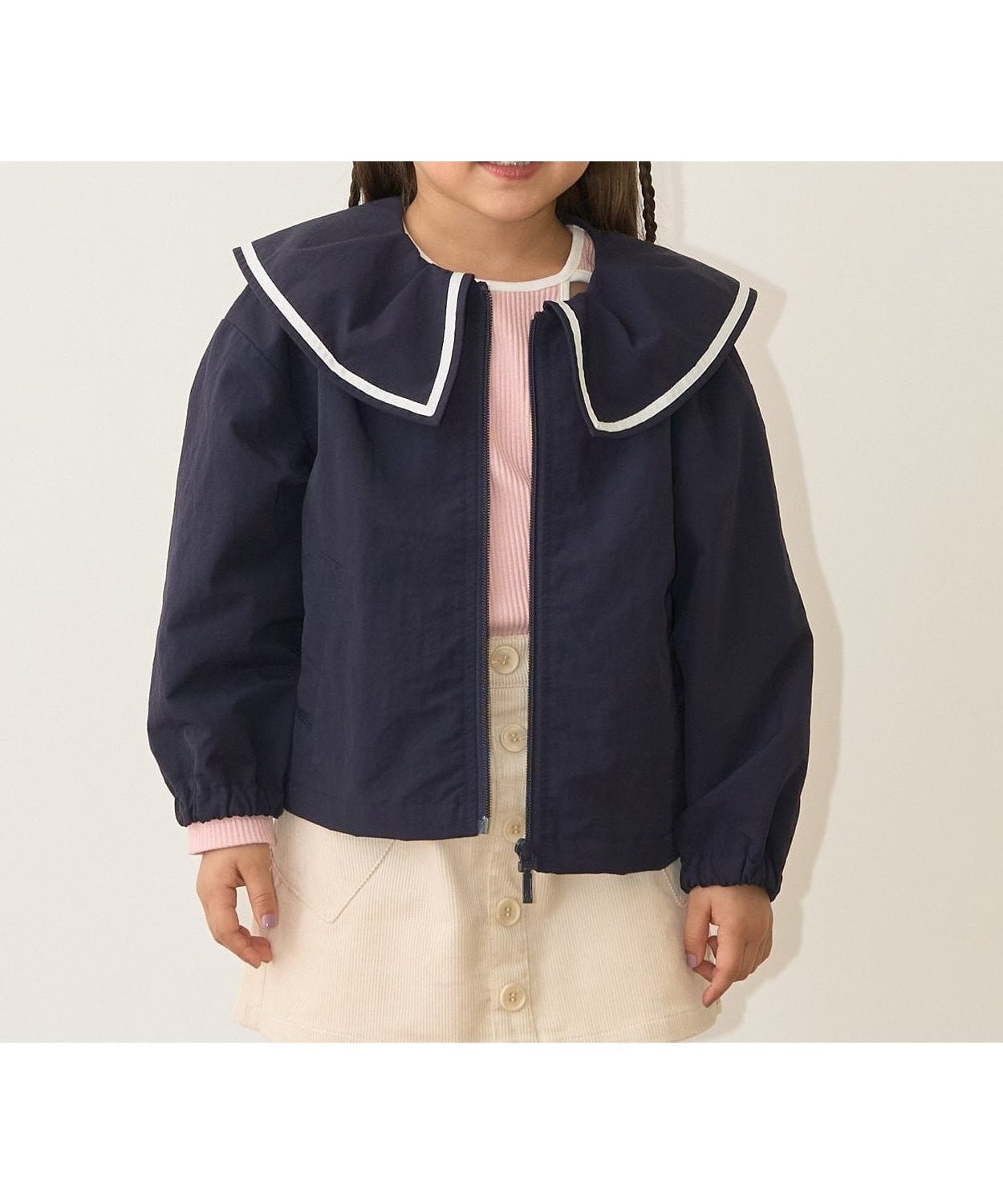 【ナルミヤ オンライン/NARUMIYA ONELINE / KIDS】のフリルカラーウィンドブレーカー インテリア・キッズ・メンズ・レディースファッション・服の通販 founy(ファニー) 　ファッション　Fashion　キッズファッション　Fashion for Kids　おすすめ　Recommended / Our Picks　ガーリー　Girly, Feminine Style　シンプル　Simple, Minimal　ジップアップ　Zip-Up, Full Zip　トレンド　Trend, Trending Now　フリル　Frill, Ruffle　フロント　Front, Front Design　ベーシック　Basic, Essential　ポケット　Pocket, Pocket Detail　旅行　Travel　春　Spring　秋　Autumn　紺|ID: prp329100004860509 ipo3291000000035994916