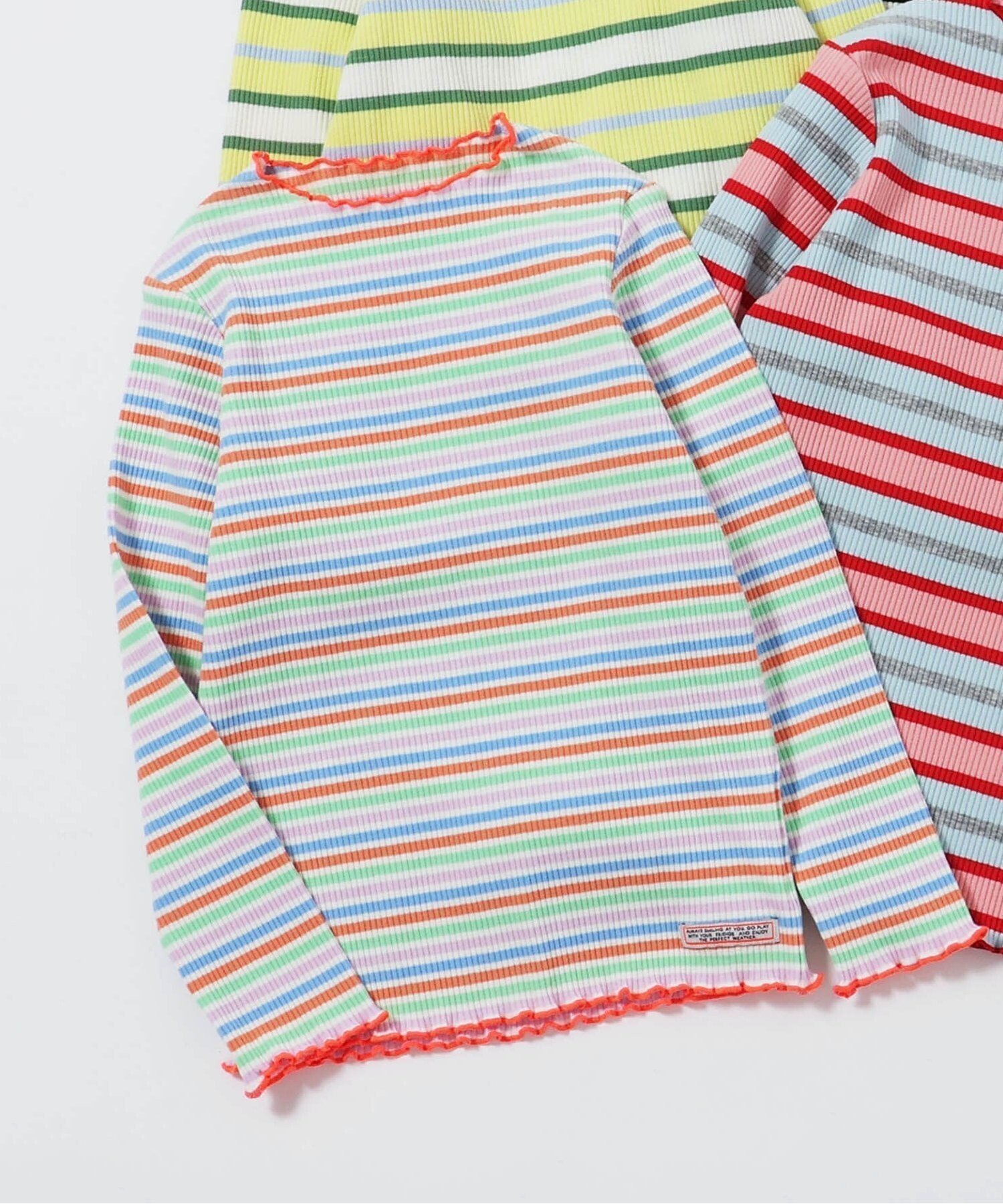 【エフオー オンラインストア/F.O.Online Store / KIDS】のボーダーリブロンT インテリア・キッズ・メンズ・レディースファッション・服の通販 founy(ファニー) 　ファッション　Fashion　キッズファッション　Fashion for Kids　人気　Popular, Best Seller　長袖　Long Sleeve, Full Sleeve　レインボー|ID: prp329100004860521 ipo3291000000035995113