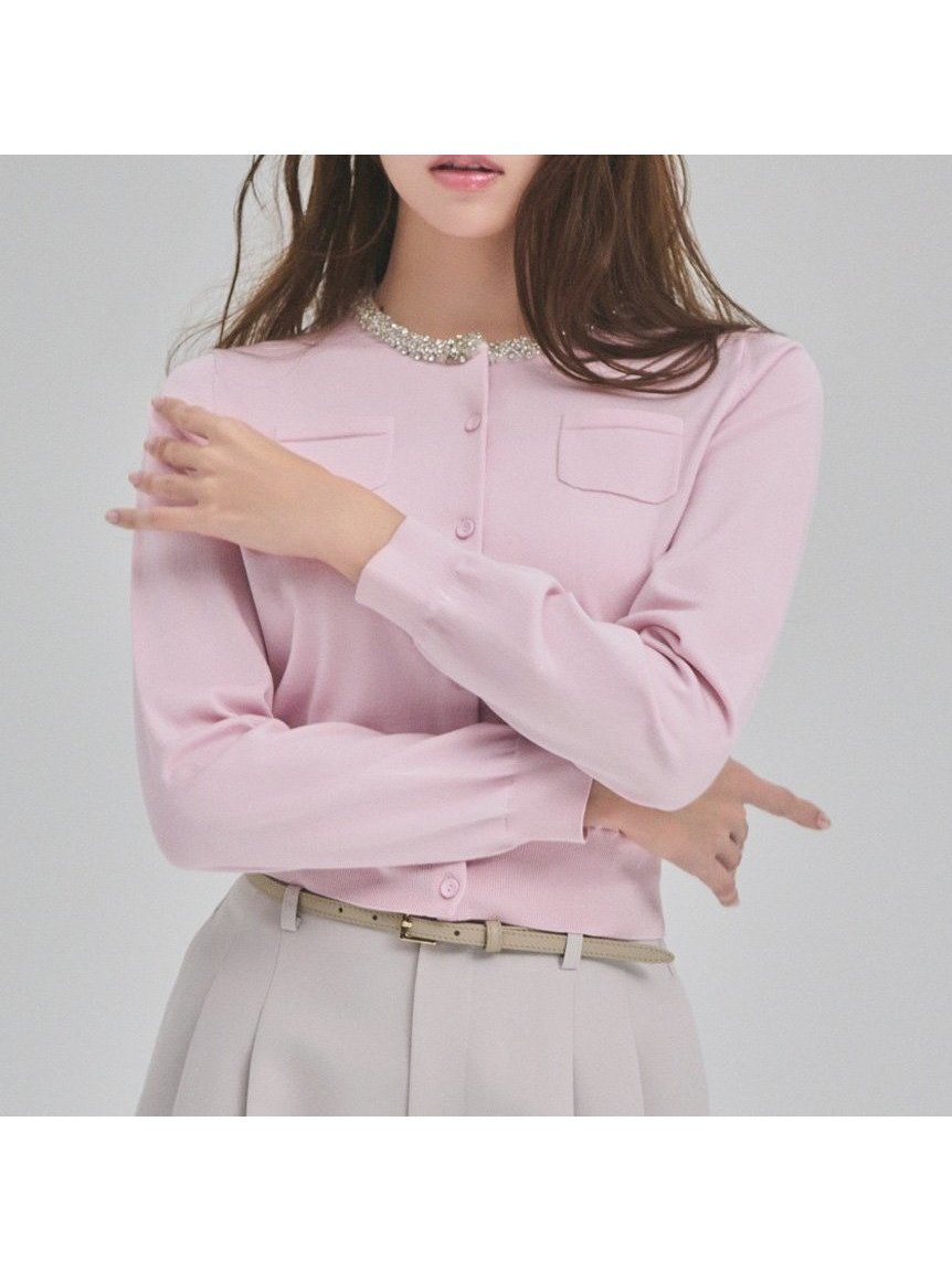 【セルフォード/CELFORD】の【UVカット】シルクブレンドビジューネックカーディガン インテリア・キッズ・メンズ・レディースファッション・服の通販 founy(ファニー) 　ファッション　Fashion　レディースファッション　Fashion for Women　トップス・カットソー　Cut & Sew Tops　カーディガン・羽織り　Layered Style Cardigans　おすすめ　Recommended / Our Picks　ウェーブ　Wavy Pattern　コンパクト　Compact, Small Size　シルク　Silk, 100% Silk　スマート　Smart, Elegant　デニム　Denim, Jeans Material　バランス　Balance, Style Balance　ビジュー　Bijou, Jewel-like Accent　ポケット　Pocket, Pocket Detail　エレガント 上品　Elegant　LPNK[061]|ID: prp329100004860530 ipo3291000000036268441