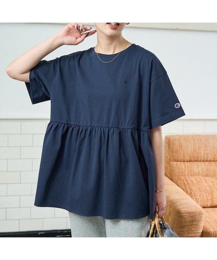 【フリークスストア/FREAK'S STORE】の限定展開 別注ギャザー切り替えチュニック Champion チャンピオン 限定 インテリア・キッズ・メンズ・レディースファッション・服の通販 founy(ファニー) 　ファッション　Fashion　レディースファッション　Fashion for Women　トップス・カットソー　Cut & Sew Tops　2026年　2026　ギャザー　Gathered, Ruffled　スペシャル　Special, Limited Edition　チュニック　Tunic, Long Top　ボトム　Bottoms, Lower Wear　人気　Popular, Best Seller　切替　Switching, Contrast Panel　別注　Limited Edition, Custom Order　夏　Summer　S/S・春夏　SS, Spring/Summer, Warm Season　ネイビー|ID: prp329100004860536 ipo3291000000036247268