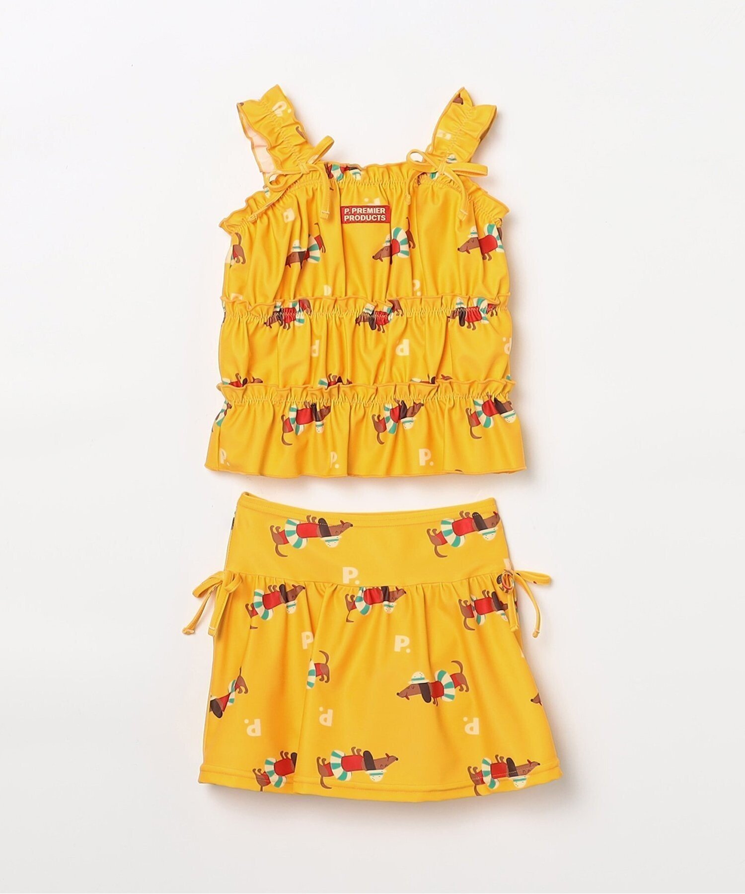 【エフオー オンラインストア/F.O.Online Store / KIDS】のシャーリングトップスとスカートボトムのセパレート水着 リンク インテリア・キッズ・メンズ・レディースファッション・服の通販 founy(ファニー) 　ファッション　Fashion　キッズファッション　Fashion for Kids　おすすめ　Recommended / Our Picks　シャーリング　Shirring, Ruched　セパレート　Separate, Two-Piece　バランス　Balance, Style Balance　ボトム　Bottoms, Lower Wear　夏　Summer　水着　Swimsuit, Swimwear　イエロー|ID: prp329100004861173 ipo3291000000036009461