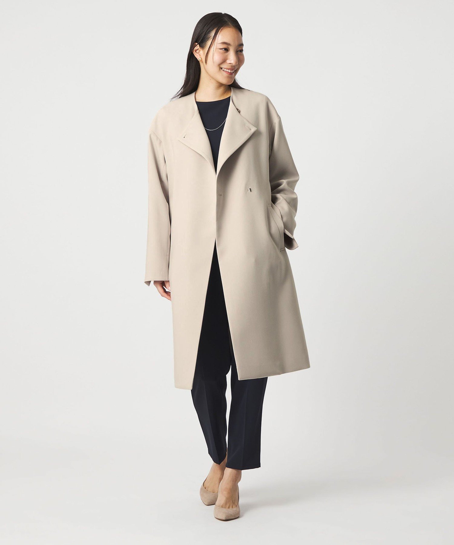 【ユナイテッドアローズ/UNITED ARROWS】のダブルクロス ノーカラー ベルトコート A DAY IN THE LIFE 人気、トレンドファッション・服の通販 founy(ファニー) 　ファッション　Fashion　レディースファッション　Fashion for Women　アウター　Coat / Outerwear Collection　コート・ロングコート・ピーコート　Long Coats, Peacoats & More　ベルト&ウエストマーク　Belts & Waist Accessories　シンプル　Simple, Minimal　ダブル　Double, Double-Breasted　トレンド　Trend, Trending Now　バランス　Balance, Style Balance　フロント　Front, Front Design　ポケット　Pocket, Pocket Detail　ロング　Long, Long-Length　アウトレット　Outlet / Clearance　エレガント 上品　Elegant　セレモニー　Ceremony　ビジネス 仕事 通勤　Business / Work / Commuting　 other-1|ID: prp329100004861568 ipo3291000000036036307