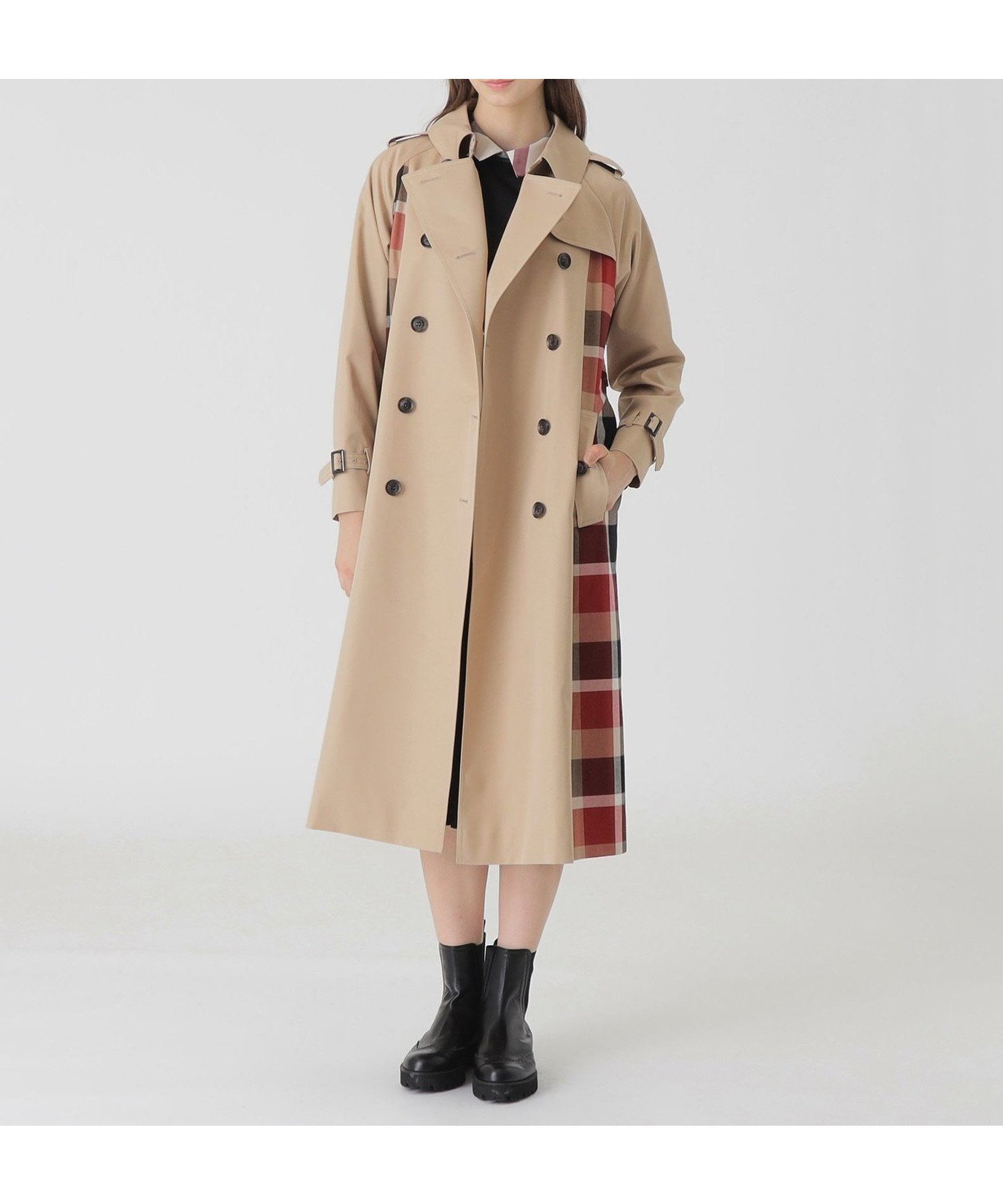 【ブルーレーベル クレストブリッジ/BLUE LABEL CRESTBRIDGE】の【10th ANNIVERSARY】ライトギャバジンパーシャルチェックトレンチコート インテリア・キッズ・メンズ・レディースファッション・服の通販 founy(ファニー) ファッション Fashion レディースファッション Fashion for Women アウター Coat / Outerwear Collection コート・ロングコート・ピーコート Long Coats, Peacoats & More トレンチコート / 春秋の定番アウター Trench Coats フラップ Flap, Flap Pocket ループ Loop, Loop Knit ベージュA|ID: prp329100004861576 ipo3291000000036036976