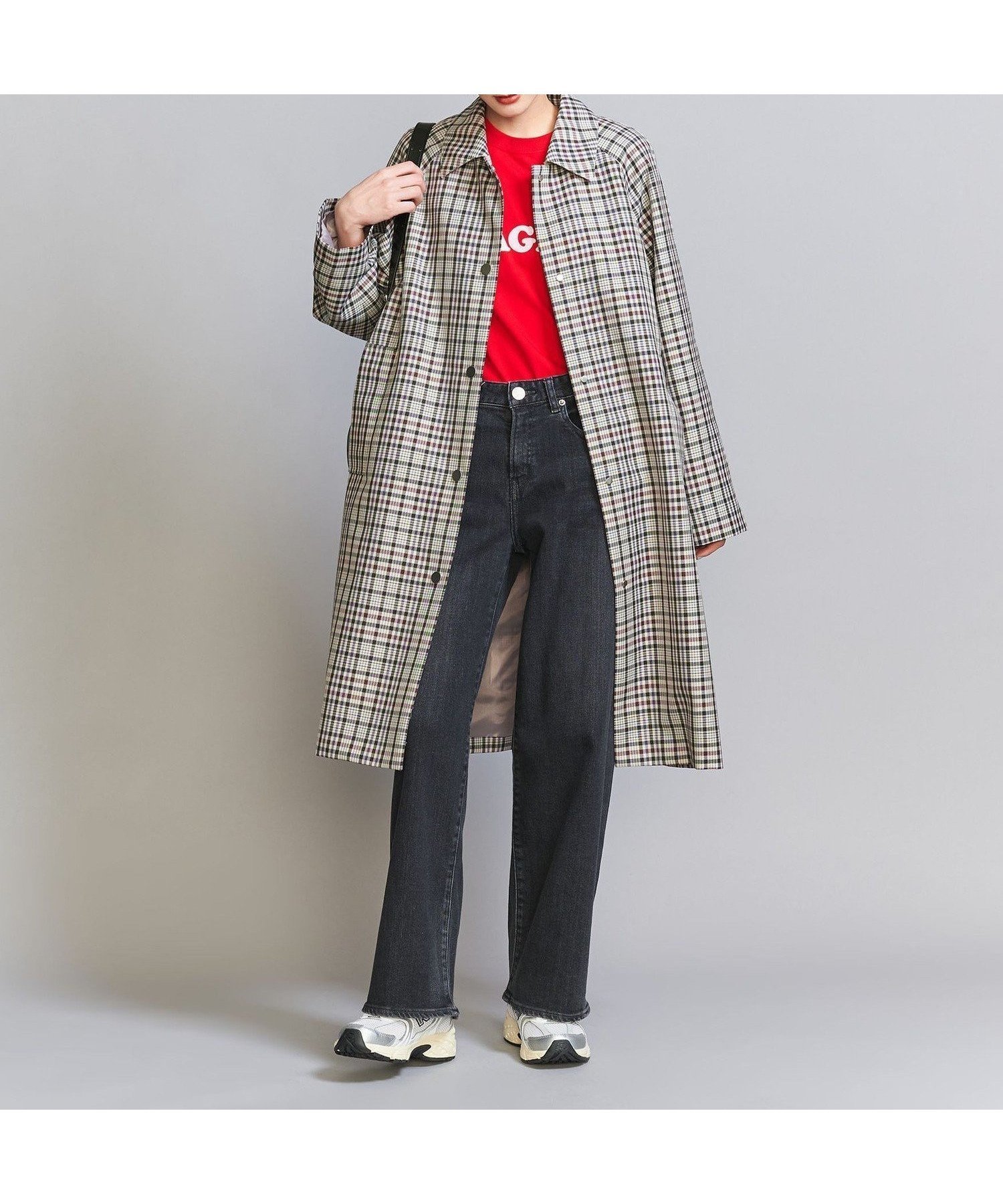 【ユナイテッドアローズ/UNITED ARROWS】のステンカラー チェックコート 人気、トレンドファッション・服の通販 founy(ファニー) 　ファッション　Fashion　レディースファッション　Fashion for Women　アウター　Coat / Outerwear Collection　コート・ロングコート・ピーコート　Long Coats, Peacoats & More　春　Spring　シンプル　Simple, Minimal　チェック　Check, Plaid, Tartan　デニム　Denim, Jeans Material　トレンド　Trend, Trending Now　フロント　Front, Front Design　メタル　Metal, Metal Parts　ロング　Long, Long-Length　ワイド　Wide, Wide Fit　アウトレット　Outlet / Clearance　おすすめ　Recommended / Our Picks　 other-1|ID: prp329100004861598 ipo3291000000036038368