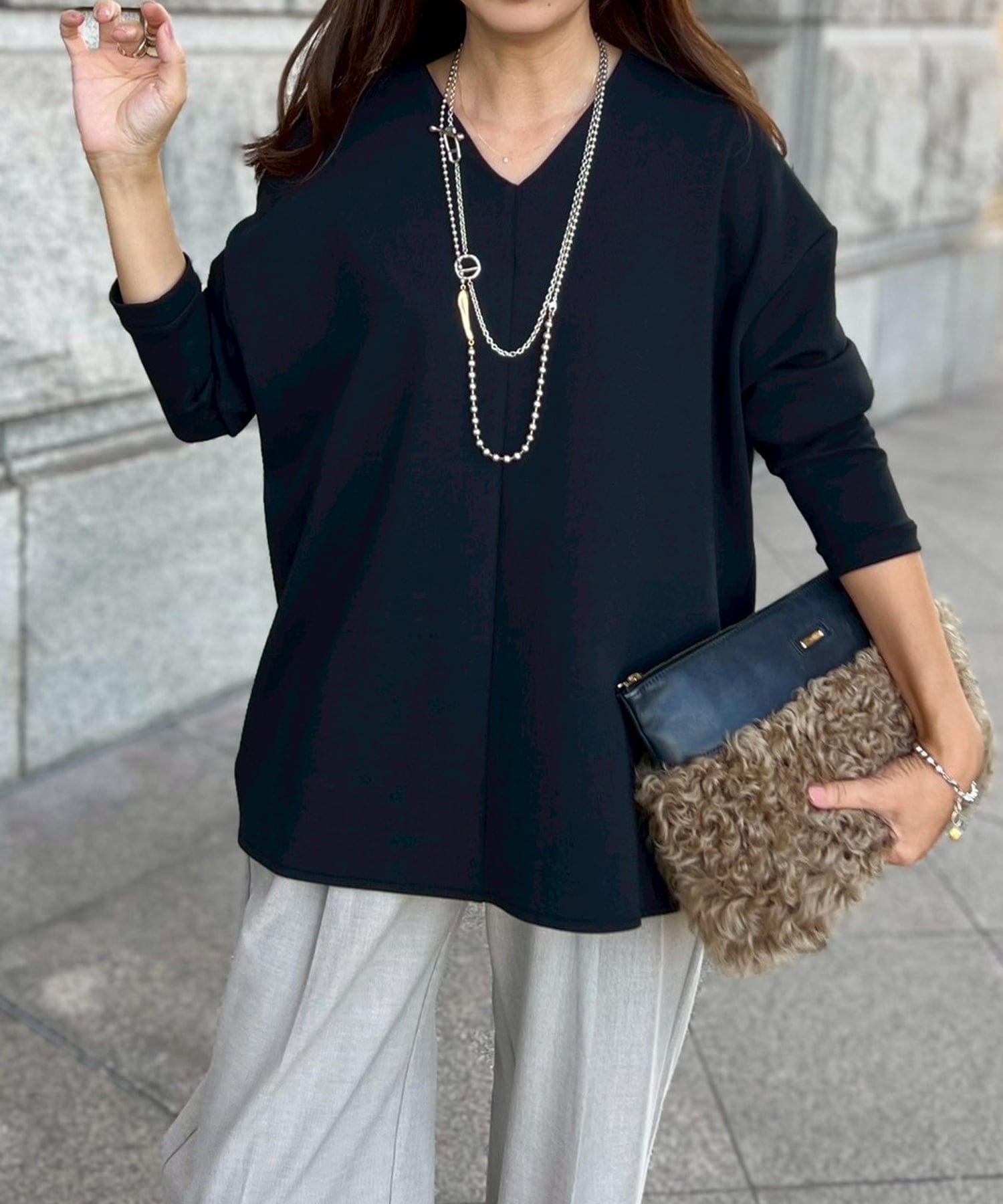 【スタイルドア/STYLEDOOR】のライトダンボール抜き衿プルオーバー インテリア・キッズ・メンズ・レディースファッション・服の通販 founy(ファニー) ファッション Fashion レディースファッション Fashion for Women トップス・カットソー Cut & Sew Tops カジュアルプルオーバー・ニットトップス Pullovers & Knit Tops / Casual Pullovers 洗える Machine Washable カットソー Cut and Sewn Top スリット Slit, Slit Detail デニム Denim, Jeans Material パターン Pattern, Design Print ボトム Bottoms, Lower Wear ワイド Wide, Wide Fit エレガント 上品 Elegant ブラック|ID: prp329100004861611 ipo3291000000036039194