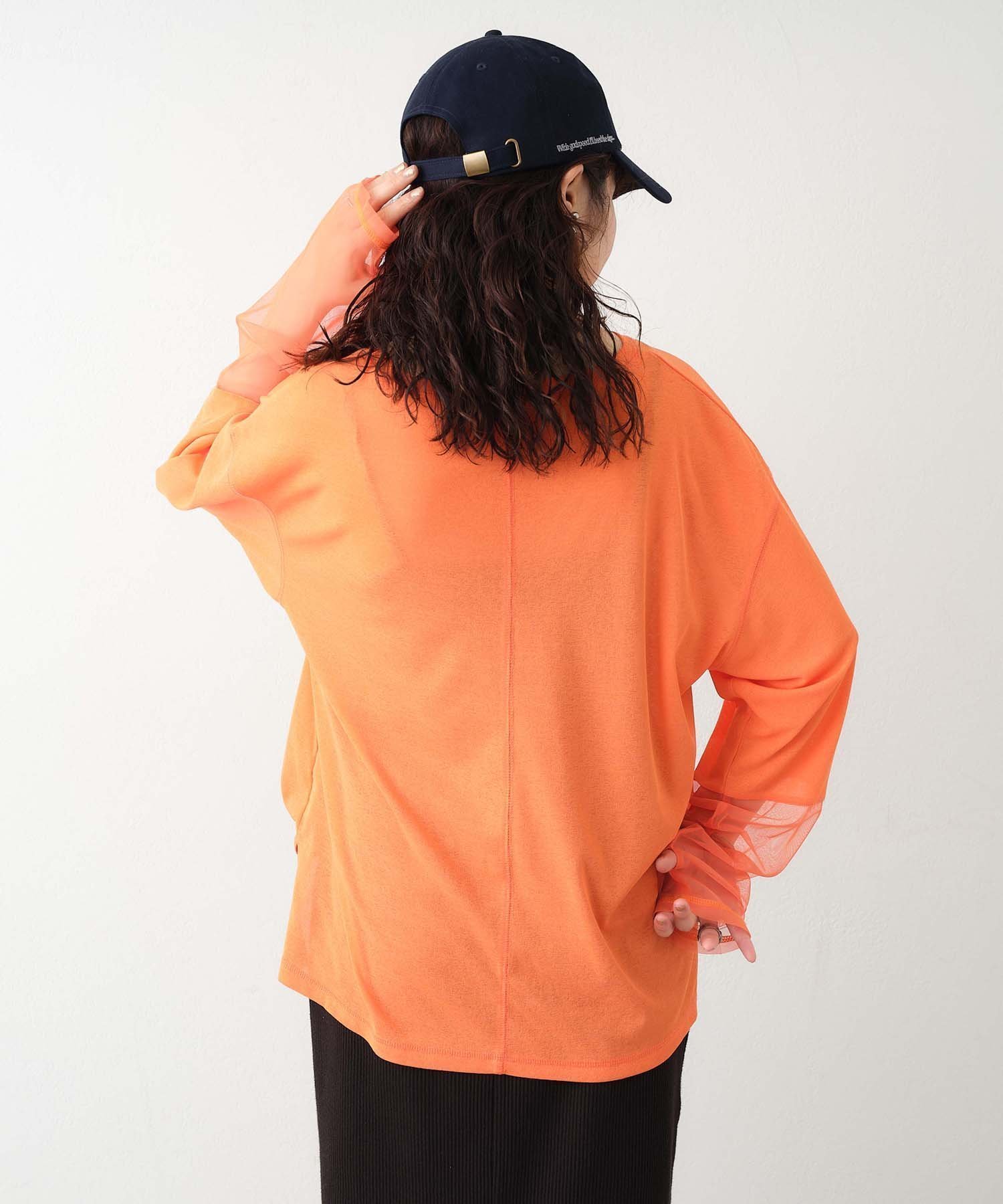 【チャオパニックティピー/CIAOPANIC TYPY】の【新色追加】袖切替シアーアソートTEE インテリア・キッズ・メンズ・レディースファッション・服の通販 founy(ファニー) 　ファッション　Fashion　レディースファッション　Fashion for Women　トップス・カットソー　Cut & Sew Tops　インナー　Innerwear　キャミワンピース　Cami Dress, Slip Dress　切替　Switching, Contrast Panel　サロペット　Overalls, Salopette　シアー　Sheer, See-Through　シンプル　Simple, Minimal　チュール　Tulip, Tulip Motif　ルーズ　Loose, Oversized　ロング　Long, Long-Length　再入荷　Restock / Back in Stock　おすすめ　Recommended / Our Picks　オレンジ|ID: prp329100004861626 ipo3291000000036040445