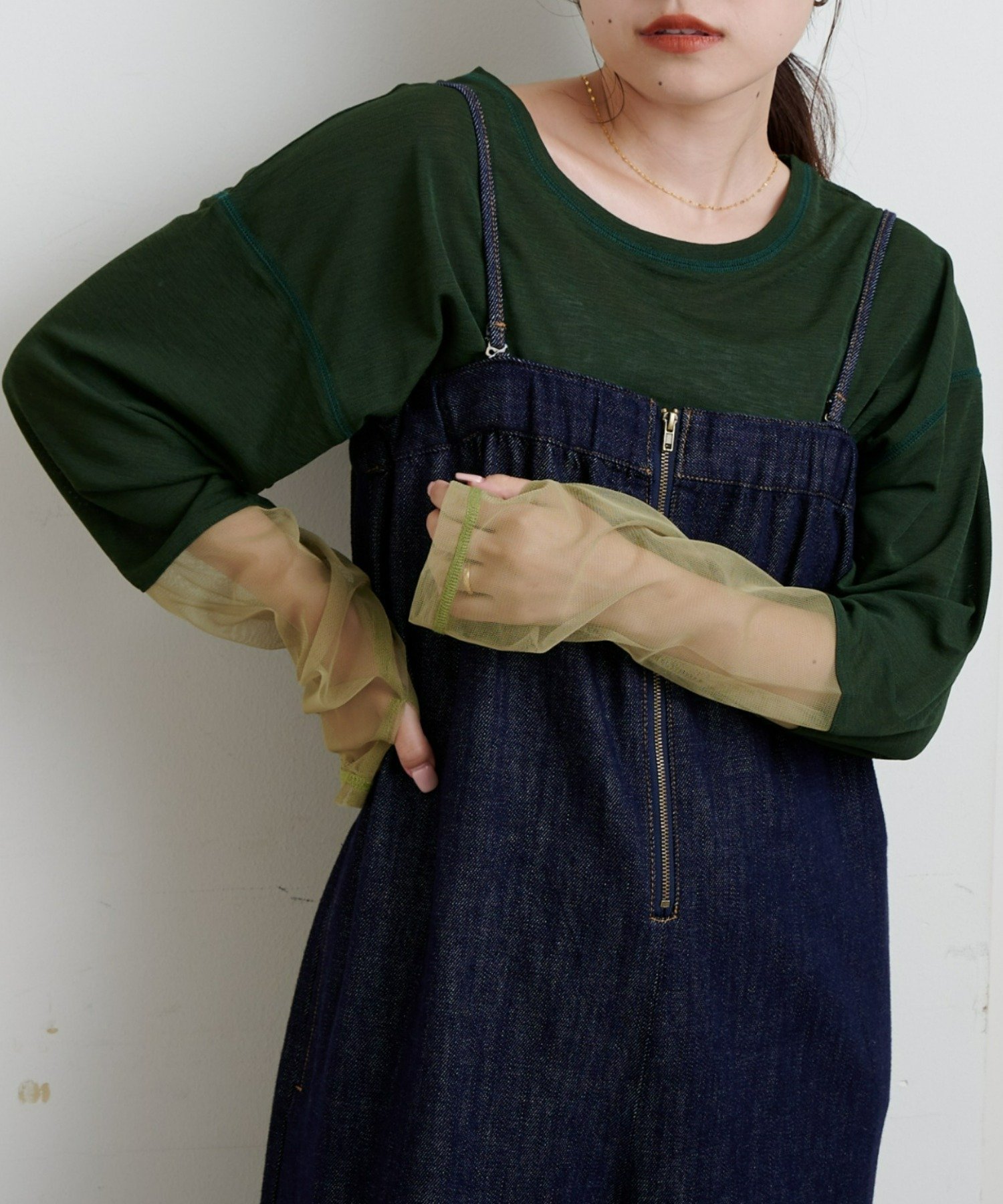 【チャオパニックティピー/CIAOPANIC TYPY】の【新色追加】袖切替シアーアソートTEE インテリア・キッズ・メンズ・レディースファッション・服の通販 founy(ファニー) 　ファッション　Fashion　レディースファッション　Fashion for Women　トップス・カットソー　Cut & Sew Tops　インナー　Innerwear　キャミワンピース　Cami Dress, Slip Dress　切替　Switching, Contrast Panel　サロペット　Overalls, Salopette　シアー　Sheer, See-Through　シンプル　Simple, Minimal　チュール　Tulip, Tulip Motif　ルーズ　Loose, Oversized　ロング　Long, Long-Length　再入荷　Restock / Back in Stock　おすすめ　Recommended / Our Picks　カーキ|ID: prp329100004861626 ipo3291000000036040466