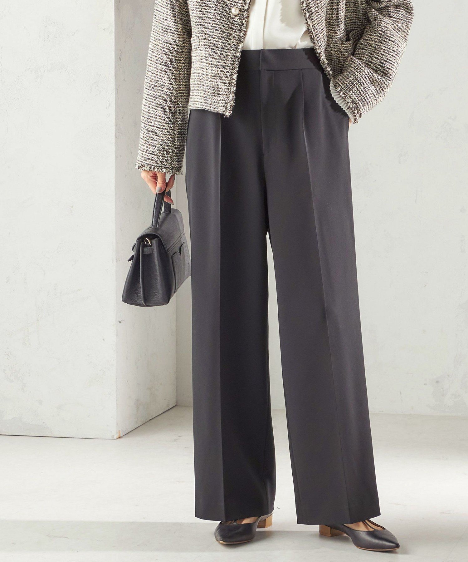 【シップス フォー ウィメン/SHIPS】の手洗い可能 ダブル クロス セミ ワイド パンツ(セレモニー対応可) インテリア・キッズ・メンズ・レディースファッション・服の通販 founy(ファニー) 　ファッション　Fashion　レディースファッション　Fashion for Women　パンツ　Pants & Trousers　ジャケット　Jacket, Outerwear　ストレッチ　Stretch, Stretchy Fabric　セットアップ　Set-Up, Coordinated Outfit　ダウン　Down, Puffer　ダブル　Double, Double-Breasted　ツイード　Twill, Twill Weave　フロント　Front, Front Design　ベーシック　Basic, Essential　ポケット　Pocket, Pocket Detail　リラックス　Relax, Relaxed Fit　ワイド　Wide, Wide Fit　おすすめ　Recommended / Our Picks　セレモニー　Ceremony　入学式　Entrance Ceremony　卒業式　Graduation Ceremony　ビジネス 仕事 通勤　Business / Work / Commuting　2026年　2026　ブラック|ID: prp329100004861639 ipo3291000000036041754