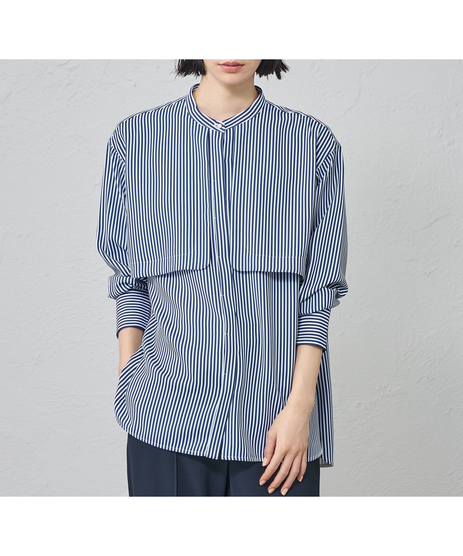 【キャスト/CAST】の【着用しわ軽減/吸水速乾】ストライプガンパッチブラウス インテリア・キッズ・メンズ・レディースファッション・服の通販 founy(ファニー) 　ファッション　Fashion　レディースファッション　Fashion for Women　トップス・カットソー　Cut & Sew Tops　シャツ・ブラウス・オフィスカジュアル　Elegant Blouses & Button-Ups　春　Spring　秋　Autumn　吸水　Absorbent, Quick-Dry　シンプル　Simple, Minimal　ストライプ　Stripe, Striped Pattern　ストレッチ　Stretch, Stretchy Fabric　ドレープ　Drape, Draping Fabric　フロント　Front, Front Design　冬　Winter / This Winter　S/S・春夏　SS, Spring/Summer, Warm Season　おすすめ　Recommended / Our Picks　夏　Summer　ブルー4|ID: prp329100004861919 ipo3291000000036069643