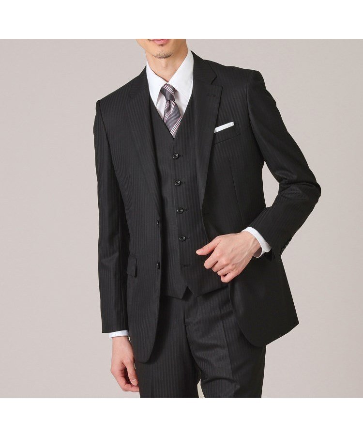 【タケオキクチ/TAKEO KIKUCHI / MEN】の【3ピースセット】シャイニーヘリンボン スーツ インテリア・キッズ・メンズ・レディースファッション・服の通販 founy(ファニー) ファッション Fashion メンズファッション Fashion for Men シャドー Shadow, Subtle Pattern ジャケット Jacket, Outerwear スーツ Suit, Formalwear 定番 Standard, Basic Item ベスト Vest, Waistcoat ポケット Pocket, Pocket Detail 無地 Plain, Solid Color エレガント 上品 Elegant ブラック|ID: prp329100004861945 ipo3291000000036074167