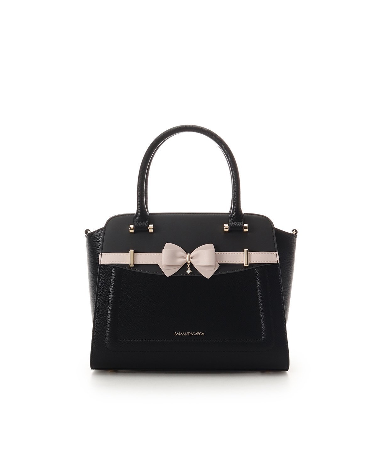 【サマンサ ベガ/SamanthaVega】のバイカラーアクセントリボンハンドバッグ インテリア・キッズ・メンズ・レディースファッション・服の通販 founy(ファニー) ファッション Fashion レディースファッション Fashion for Women バッグ Bags おすすめ Recommended / Our Picks コレクション Collection, Seasonal Line ショルダー Shoulder, Shoulder Strap スタイリッシュ Stylish, Fashionable ストーン Stone, Gem-Like ポケット Pocket, Pocket Detail リボン Ribbon, Bow 財布 Wallet, Purse ブラック|ID: prp329100004861992 ipo3291000000036074563