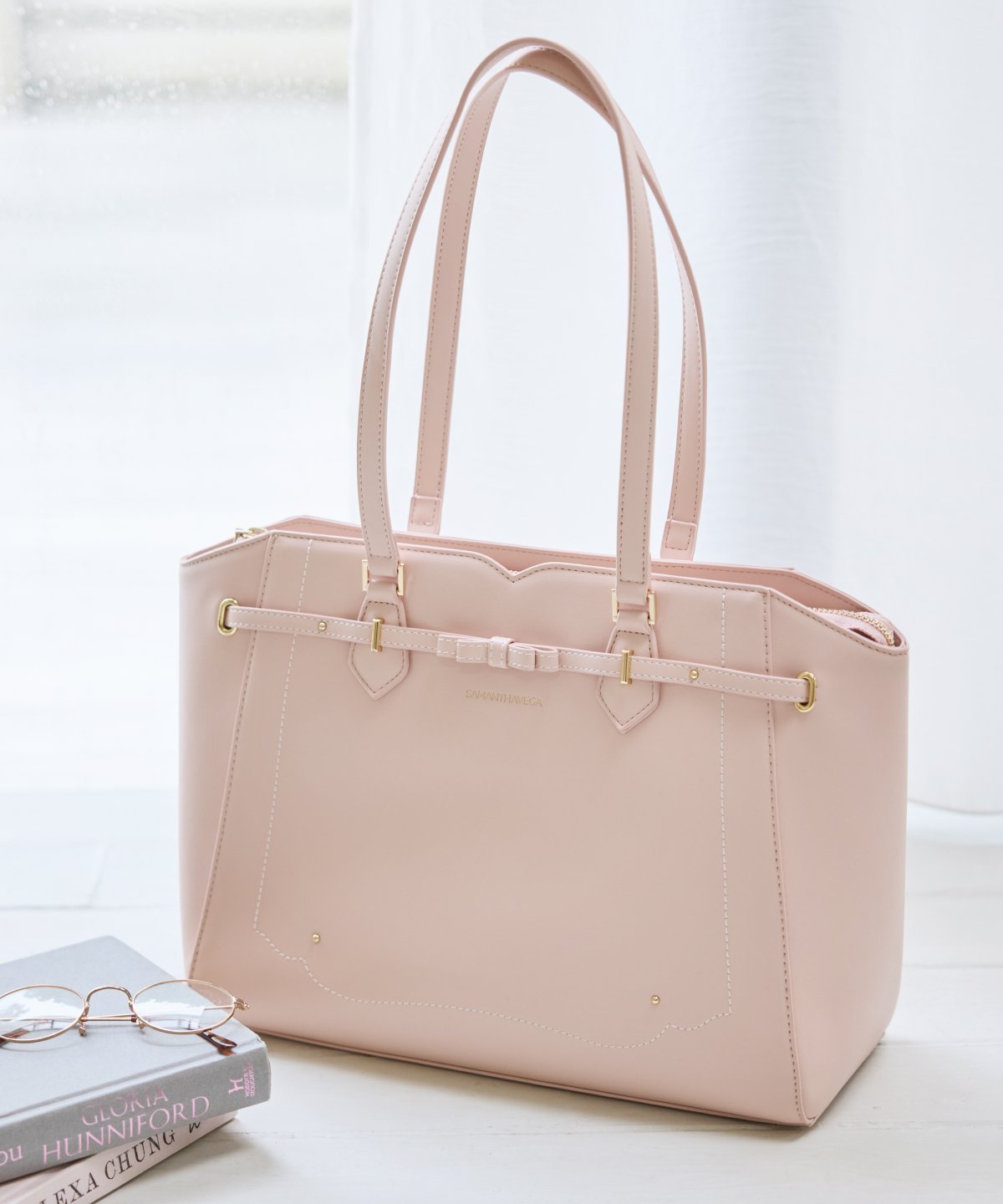 【サマンサ ベガ/SamanthaVega】のバレッタリボントートバッグ インテリア・キッズ・メンズ・レディースファッション・服の通販 founy(ファニー) 　ファッション　Fashion　レディースファッション　Fashion for Women　バッグ　Bags　おすすめ　Recommended / Our Picks　シンプル　Simple, Minimal　ポケット　Pocket, Pocket Detail　リボン　Ribbon, Bow　財布　Wallet, Purse　ピンク|ID: prp329100004862038 ipo3291000000036075122