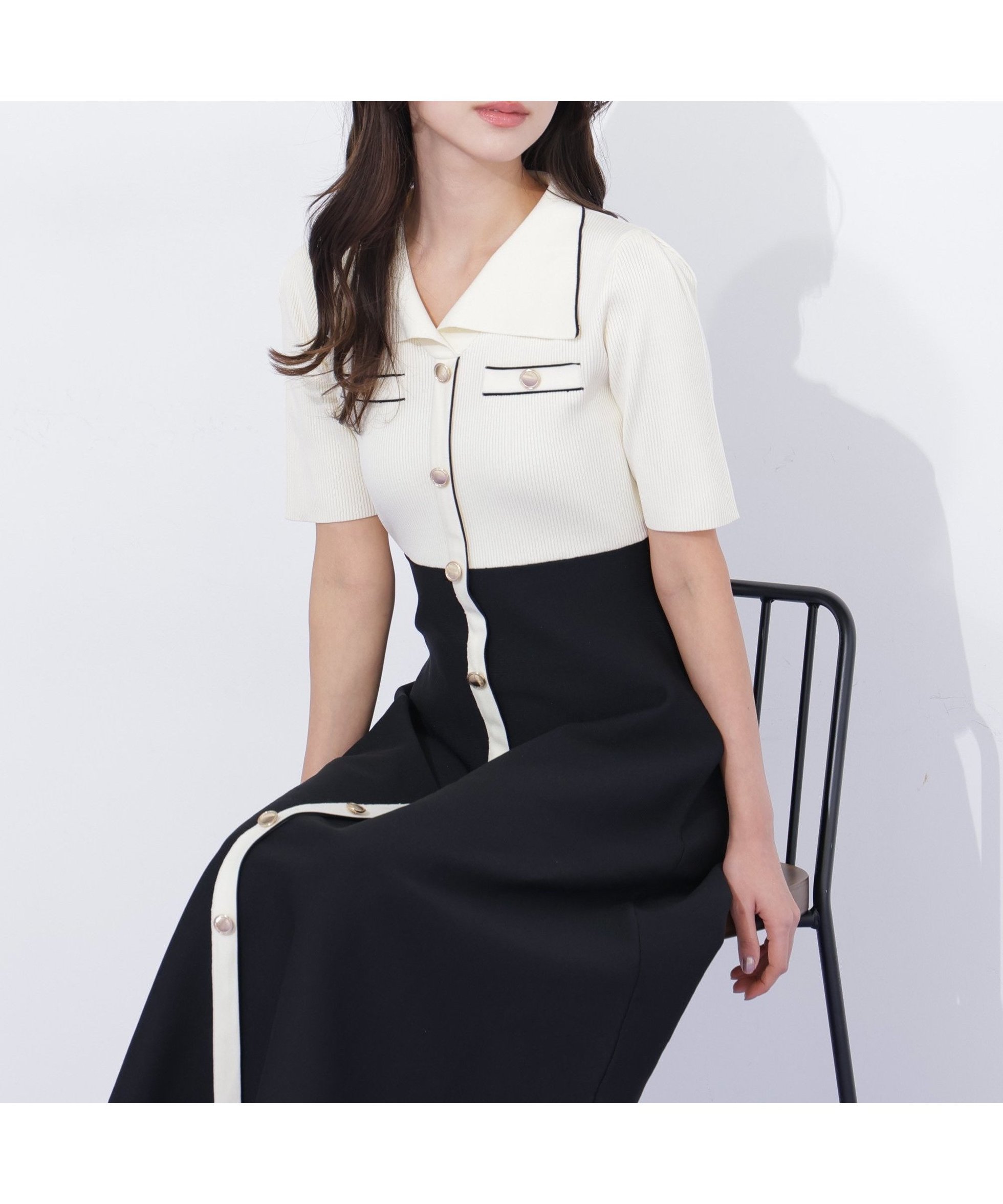 【ジルバイジルスチュアート/JILL by JILLSTUART】の開襟配色ニットワンピース インテリア・キッズ・メンズ・レディースファッション・服の通販 founy(ファニー) ファッション Fashion レディースファッション Fashion for Women ワンピース Dresses ニットワンピース Knit Dresses エレガント 上品 Elegant スマート Smart, Elegant パイピング Piping, Trim Design フィット Fit, Slim Fit フェミニン Feminine, Girly フレア Flare, Flared ホワイト1|ID: prp329100004862337 ipo3291000000036090532