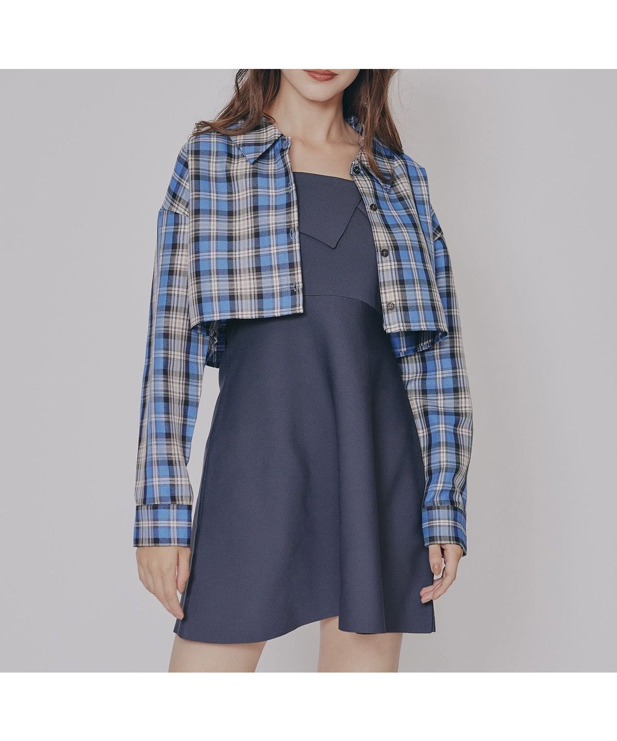 【レディアゼル/REDYAZEL】のチェックショートシャツ*ニットミニワンピース インテリア・キッズ・メンズ・レディースファッション・服の通販 founy(ファニー) ファッション Fashion レディースファッション Fashion for Women ワンピース Dresses クロップド Cropped, Short Length ショルダー Shoulder, Shoulder Strap ショート Short, Short Length セットアップ Set-Up, Coordinated Outfit チェック Check, Plaid, Tartan トレンド Trend, Trending Now ドロップ Drop Shoulder, Dropped Style フェミニン Feminine, Girly ロング Long, Long-Length 秋 Autumn A/W・秋冬 Autumn/Winter 紺系チェック|ID: prp329100004862347 ipo3291000000036090756