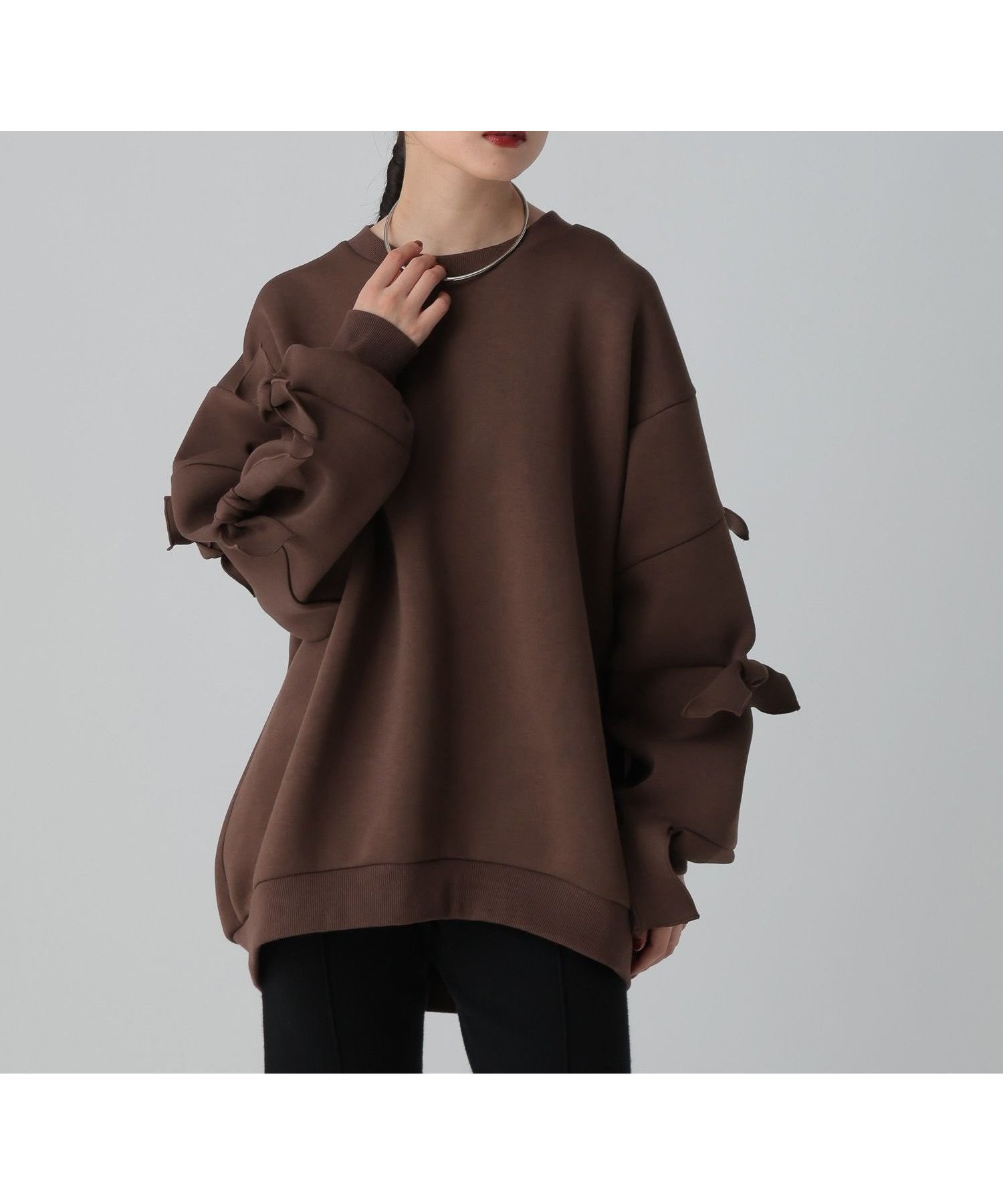 【レプシィム ローリーズファーム/LEPSIM LOWRYS FARM】のパフエアリボンチュニック インテリア・キッズ・メンズ・レディースファッション・服の通販 founy(ファニー) 　ファッション　Fashion　レディースファッション　Fashion for Women　トップス・カットソー　Cut & Sew Tops　おすすめ　Recommended / Our Picks　シンプル　Simple, Minimal　トレンド　Trend, Trending Now　ラウンド　Round, Round Neck　リボン　Ribbon, Bow　ブラウン58|ID: prp329100004862354 ipo3291000000036090883