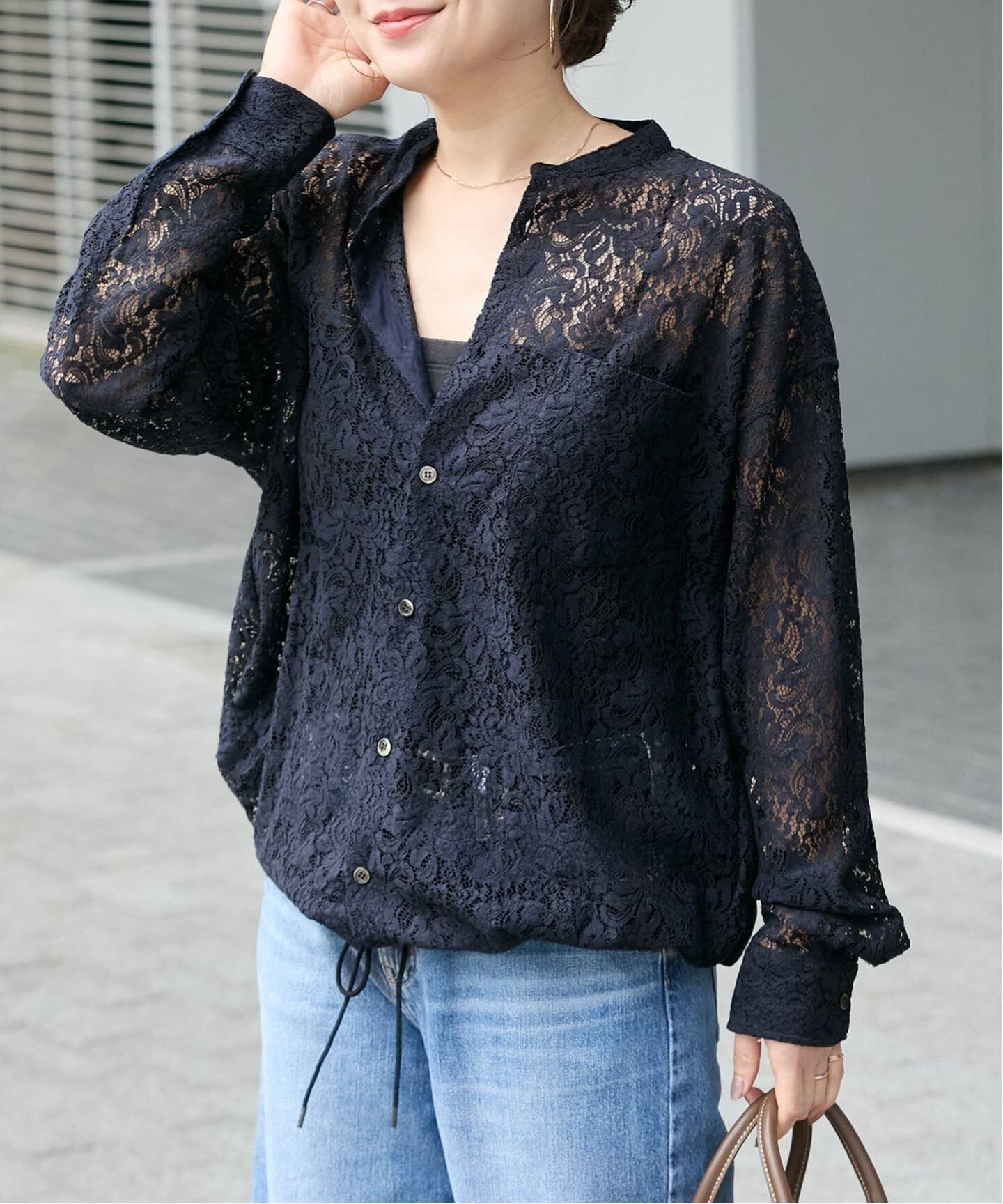 【ジャーナルスタンダード/JOURNAL STANDARD】の《WEB限定》スタンドカラーレースロングスリーブブラウス インテリア・キッズ・メンズ・レディースファッション・服の通販 founy(ファニー) ファッション Fashion レディースファッション Fashion for Women トップス・カットソー Cut & Sew Tops シャツ・ブラウス・オフィスカジュアル Elegant Blouses & Button-Ups おすすめ Recommended / Our Picks レース Lace, Lace Fabric 春 Spring 羽織 Haori, Light Jacket ネイビー|ID: prp329100004862745 ipo3291000000036118202