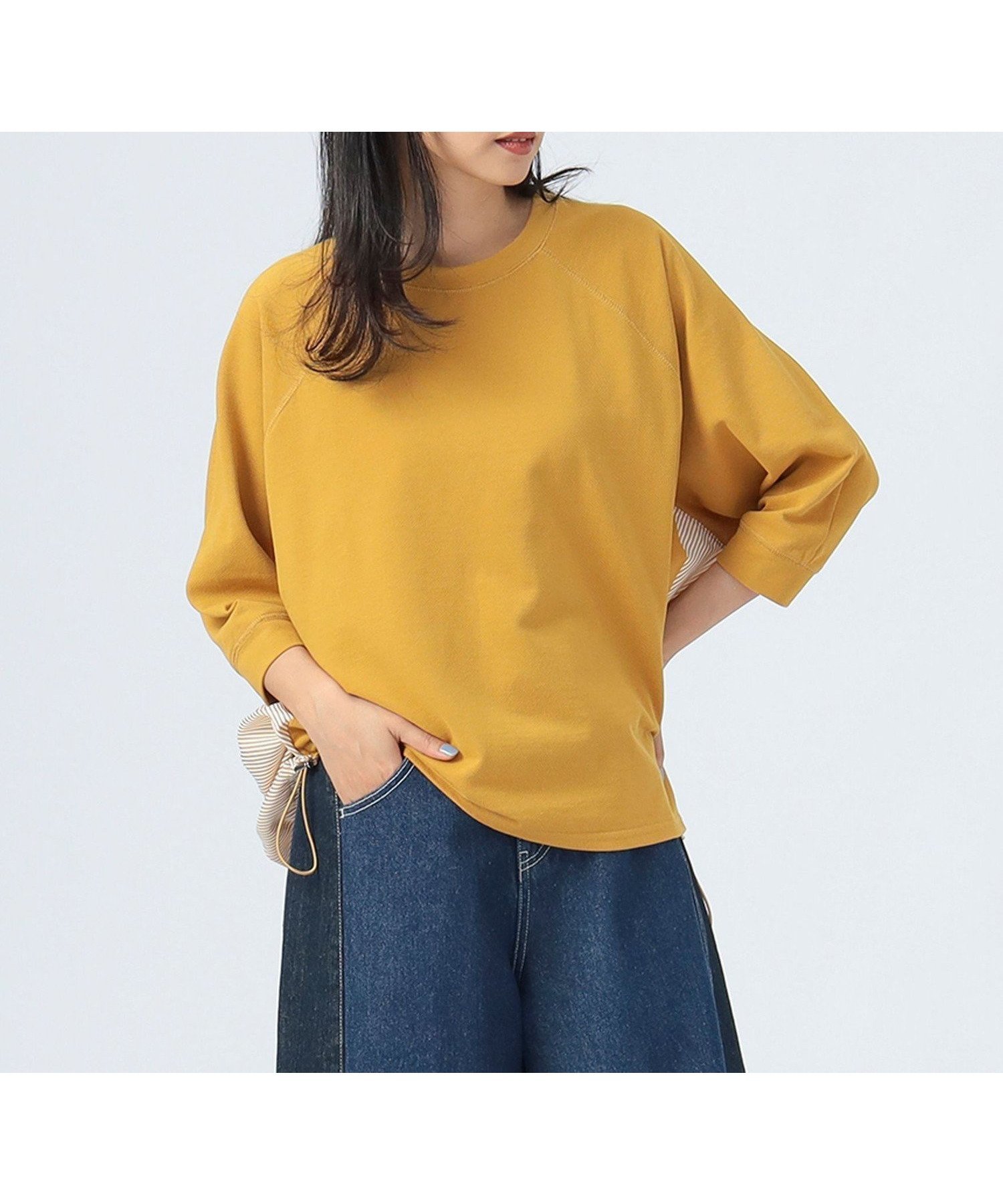 【ビームス ハート/BEAMS HEART】の後ろストライプ ラグラン プルオーバー インテリア・キッズ・メンズ・レディースファッション・服の通販 founy(ファニー) 　ファッション　Fashion　レディースファッション　Fashion for Women　トップス・カットソー　Cut & Sew Tops　カジュアルプルオーバー・ニットトップス　Pullovers & Knit Tops / Casual Pullovers　カットソー　Cut and Sewn Top　ストライプ　Stripe, Striped Pattern　デニム　Denim, Jeans Material　ブロード　Broadcloth, Fine Cotton　リラックス　Relax, Relaxed Fit　ロング　Long, Long-Length　ワイド　Wide, Wide Fit　エレガント 上品　Elegant　鹿の子　Piqué, Kanoko Fabric　MUSTARD|ID: prp329100004862814 ipo3291000000036119077