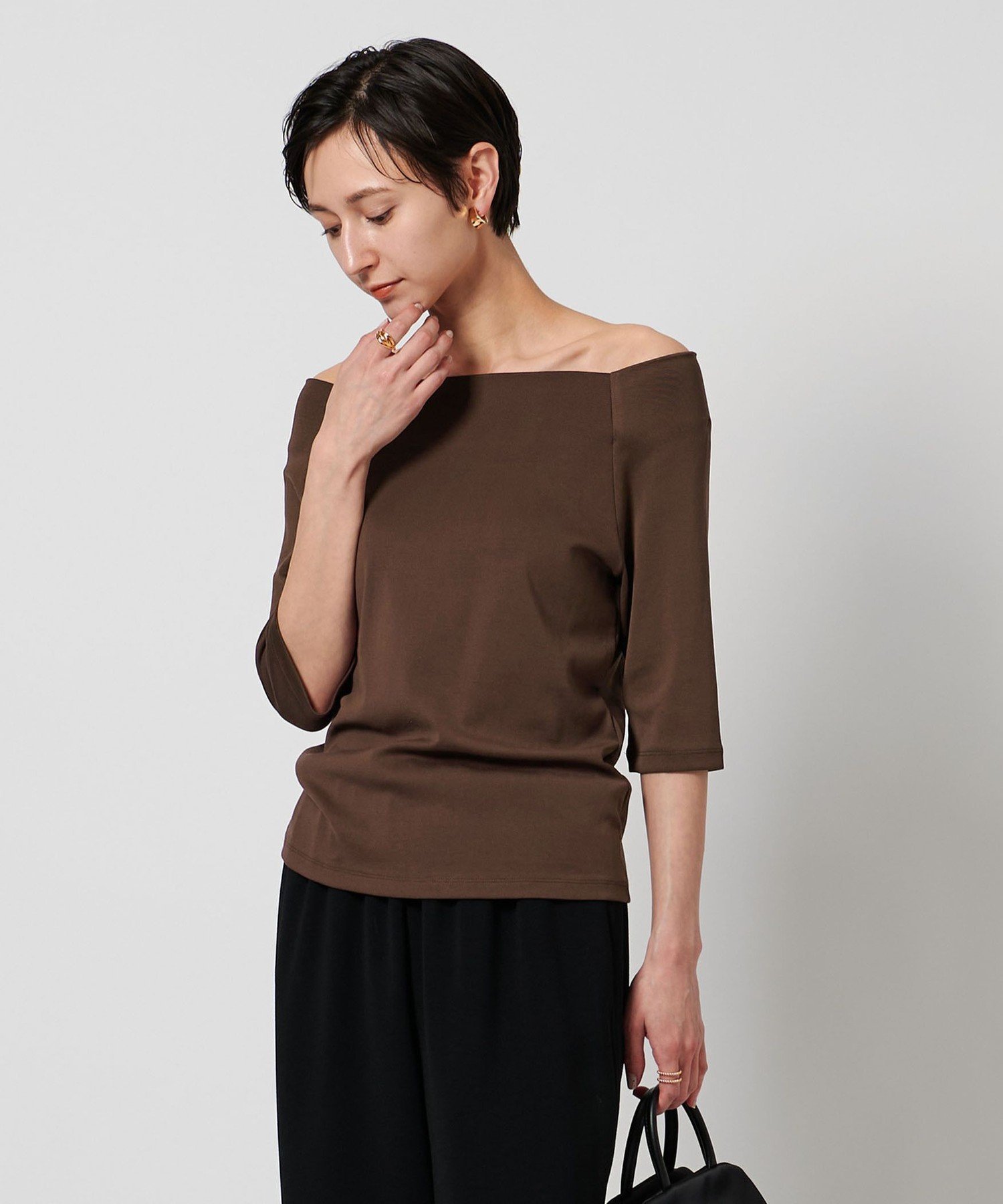 【ユナイテッドアローズ/UNITED ARROWS】のスクープドネック ハーフスリーブ カットソー インテリア・キッズ・メンズ・レディースファッション・服の通販 founy(ファニー) ファッション Fashion レディースファッション Fashion for Women トップス・カットソー Cut & Sew Tops カットソー・ベーシックTシャツ Cut-and-Sewn Tops / Stretch Tees & Basics 春 Spring 秋 Autumn カットソー Cut and Sewn Top スラックス Slacks, Dress Pants スリーブ Sleeve, Long Sleeve / Short Sleeve デニム Denim, Jeans Material ドロップ Drop Shoulder, Dropped Style ハーフ Half, Half-Length フレア Flare, Flared ボトム Bottoms, Lower Wear アウトレット Outlet / Clearance DK.BROWN|ID: prp329100004862815 ipo3291000000036119099