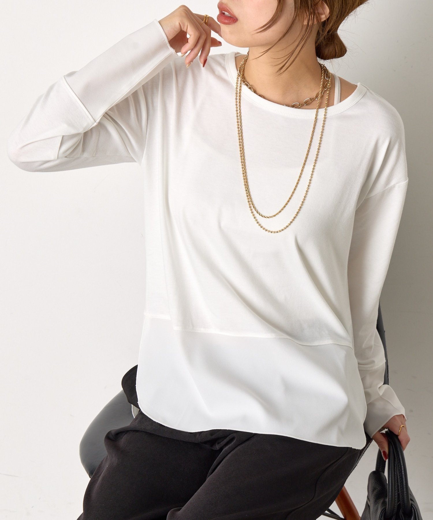 【ジェナ エスパス メルヴェイユ/Jena espace merveilleux】の【重ね着で活躍】裾切替カットソー 人気、トレンドファッション・服の通販 founy(ファニー) ファッション Fashion レディースファッション Fashion for Women トップス・カットソー Cut & Sew Tops カットソー・ベーシックTシャツ Cut-and-Sewn Tops / Stretch Tees & Basics インナー Innerwear カットソー Cut and Sewn Top 切替 Switching, Contrast Panel シアー Sheer, See-Through ジャケット Jacket, Outerwear スマート Smart, Elegant ツイル Twist, Twisted Detail 再入荷 Restock / Back in Stock おすすめ Recommended / Our Picks other-1|ID: prp329100004862825 ipo3291000000036119448