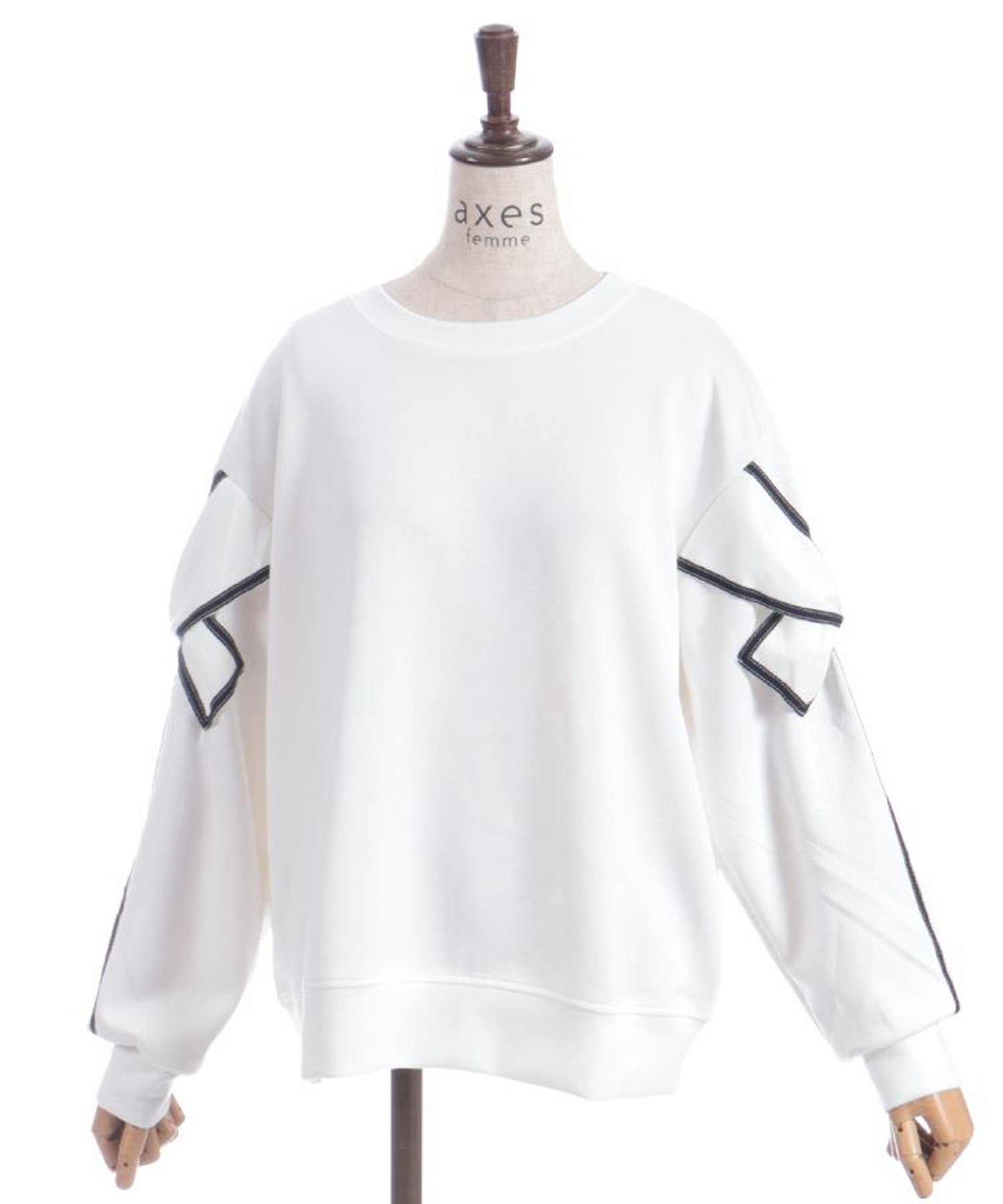 【アクシーズファム/axes femme】の袖リボンカットプルオーバー インテリア・キッズ・メンズ・レディースファッション・服の通販 founy(ファニー) ファッション Fashion レディースファッション Fashion for Women トップス・カットソー Cut & Sew Tops カジュアルプルオーバー・ニットトップス Pullovers & Knit Tops / Casual Pullovers シンプル Simple, Minimal スリーブ Sleeve, Long Sleeve / Short Sleeve デニム Denim, Jeans Material フェミニン Feminine, Girly フレア Flare, Flared プリーツ Pleats, Pleated リボン Ribbon, Bow ワイド Wide, Wide Fit 白|ID: prp329100004862845 ipo3291000000036120403