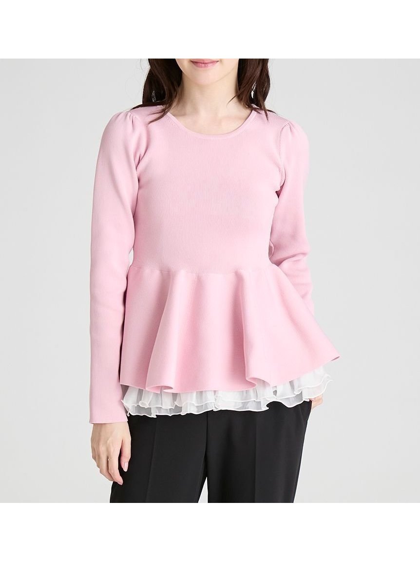 【セルフォード/CELFORD】のペプラムドッキングニットプルオーバー インテリア・キッズ・メンズ・レディースファッション・服の通販 founy(ファニー) 　ファッション　Fashion　レディースファッション　Fashion for Women　トップス・カットソー　Cut & Sew Tops　ニット　Knit Tops & Sweaters　カジュアルプルオーバー・ニットトップス　Pullovers & Knit Tops / Casual Pullovers　オーガンジー　Organza Fabric　シフォン　Chiffon, Lightweight Fabric　スマート　Smart, Elegant　ドッキング　Docking, Mixed Material　フォルム　Silhouette, Form　ペプラム　Peplum, Flared Hem　ラッフル　Ruffle, Frill　今季　This Season, Current Season　PNK[066]|ID: prp329100004862846 ipo3291000000036120457