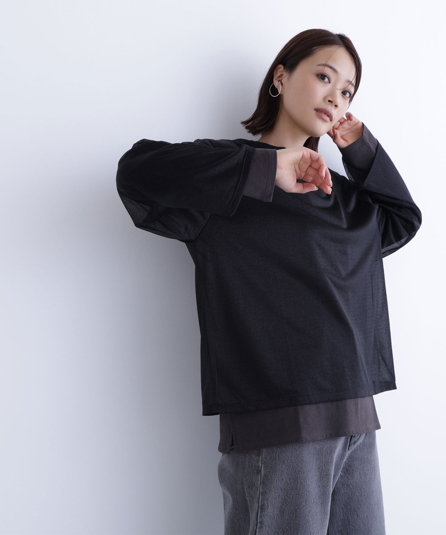 【ナチュラル ビューティー ベーシック/NATURAL BEAUTY BASIC】のシアーレイヤードカットソー インテリア・キッズ・メンズ・レディースファッション・服の通販 founy(ファニー) ファッション Fashion レディースファッション Fashion for Women トップス・カットソー Cut & Sew Tops カットソー・ベーシックTシャツ Cut-and-Sewn Tops / Stretch Tees & Basics カットソー Cut and Sewn Top シアー Sheer, See-Through シンプル Simple, Minimal スリット Slit, Slit Detail トレンド Trend, Trending Now 定番 Standard, Basic Item ブラック×チャコール2|ID: prp329100004863566 ipo3291000000036160179