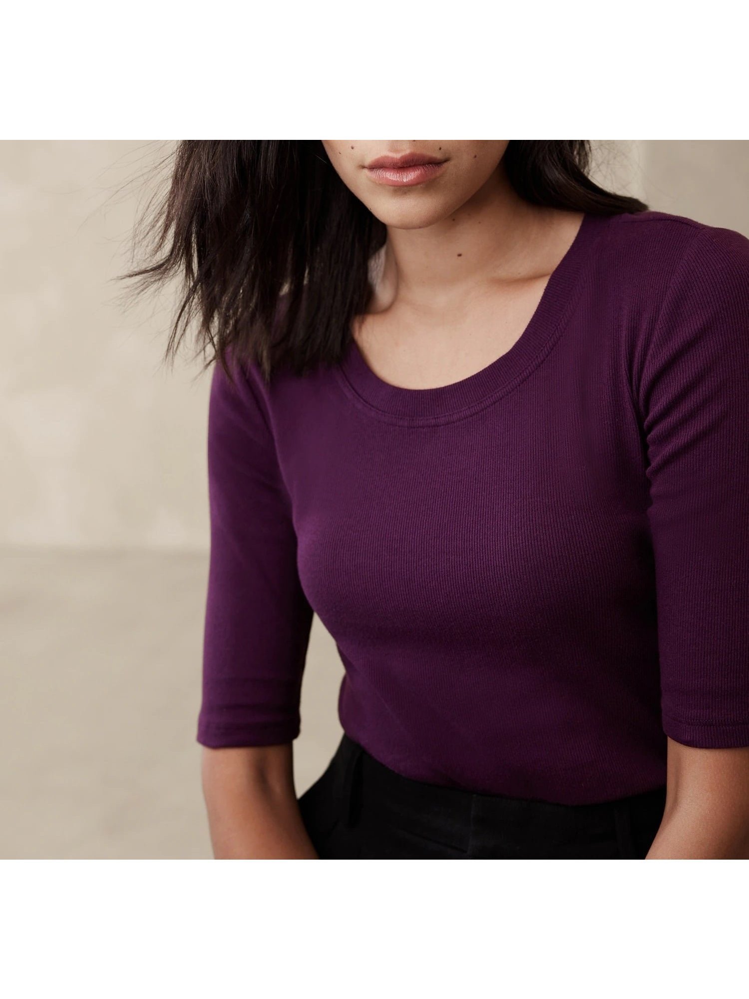 【バナナリパブリック ファクトリーストア/BANANA REPUBLIC FACTORY STORE】のBANANA REPUBLIC FACTORY STORE リブエルボースリーブTシャツ インテリア・キッズ・メンズ・レディースファッション・服の通販 founy(ファニー) 　ファッション　Fashion　レディースファッション　Fashion for Women　トップス・カットソー　Cut & Sew Tops　シャツ・ブラウス・オフィスカジュアル　Elegant Blouses & Button-Ups　ロングTシャツ・Tシャツ　Longline T-Shirts & Tees　インナー　Innerwear　ジャケット　Jacket, Outerwear　デコルテ　Décolleté, Neckline　ベーシック　Basic, Essential　NEW_PINOT_NOIR|ID: prp329100004863579 ipo3291000000036161400